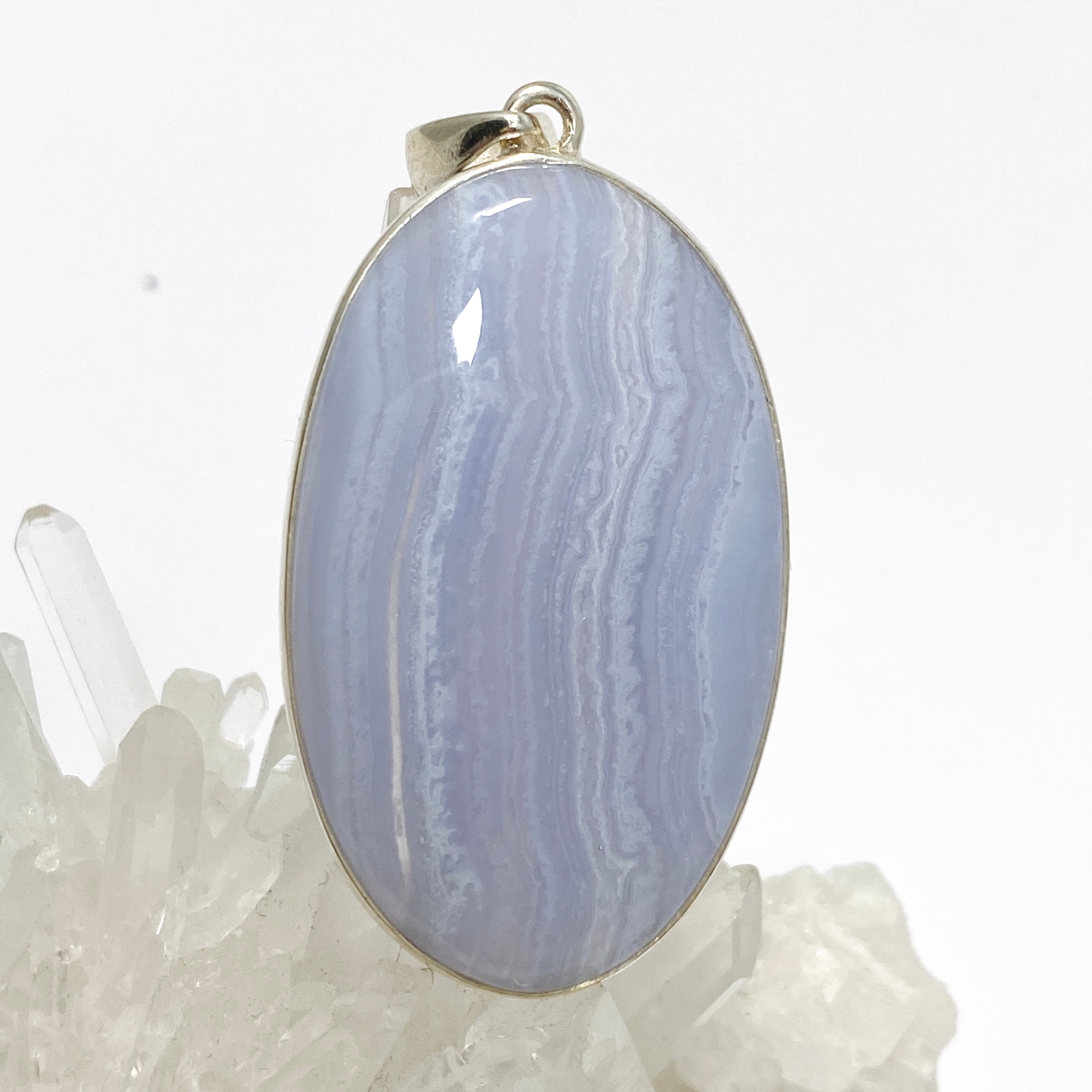 Blue Lace Agate Oval Cabochon Pendant - Natural Stone Jewelry for Women - Perfect for Necklace Making, Gift Giving & Spiritual Healing