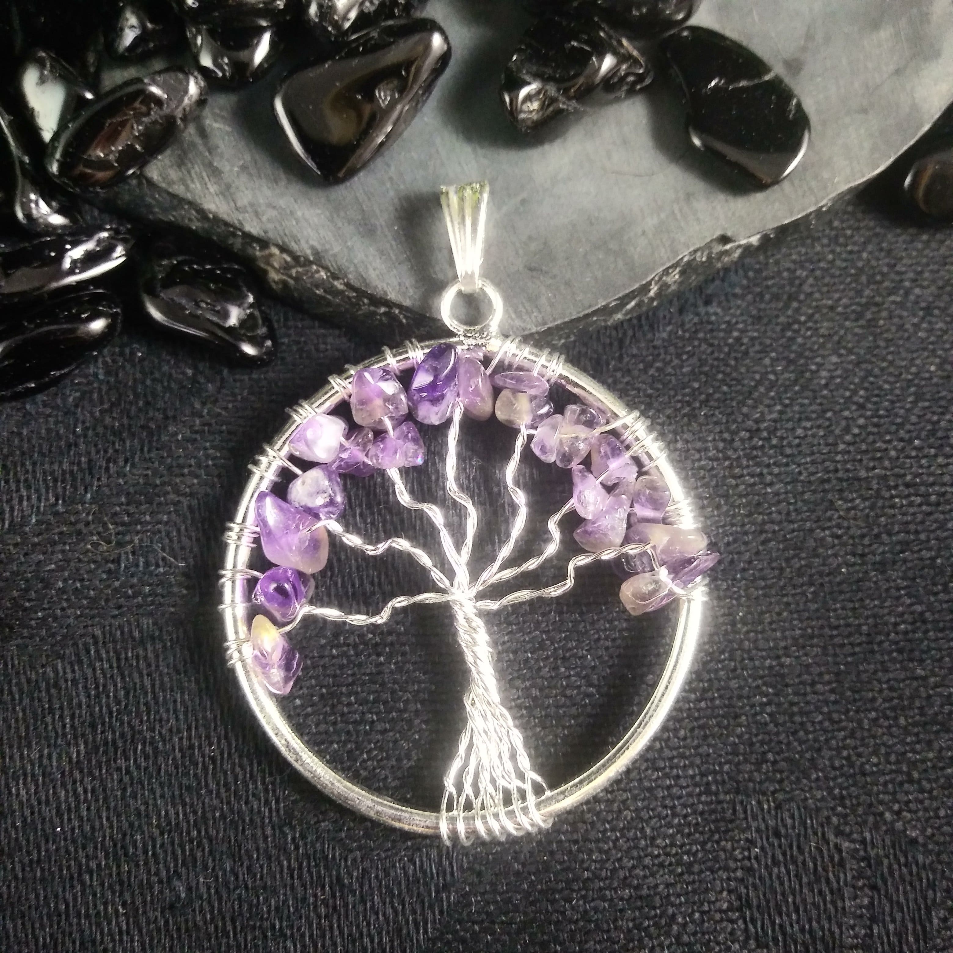 Natural Amethyst Tree of Life Pendant Necklace - Healing Crystal Jewelry for Women - Perfect for Meditation, Spiritual Gifts & Everyday Wear