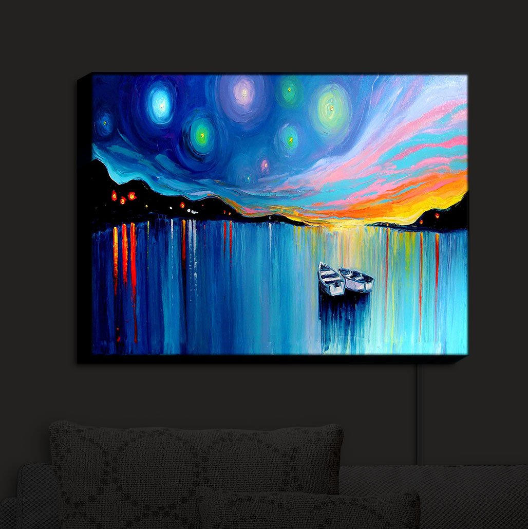 Handmade Illuminated Wall Art & Light Sconce - Daytime Art & Nighttime Lamp by DiaNoche Designs | Perfect for Nursery Lighting, Bedroom Decor & Artistic Wall Light | Midnight Harbor Collection