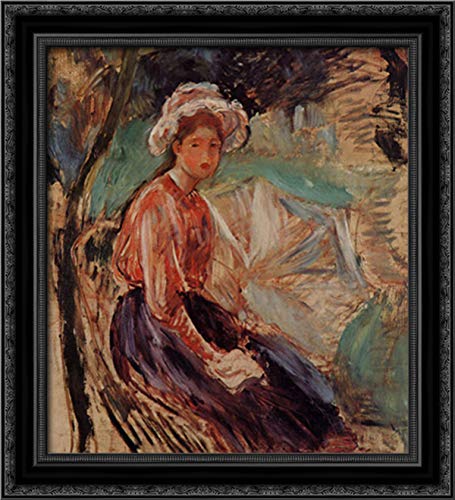 Berthe Morisot Young Girl with Umbrella 20x22 Black Ornate Wood Framed Canvas Art - Perfect for Living Room, Bedroom & Office Wall Decor