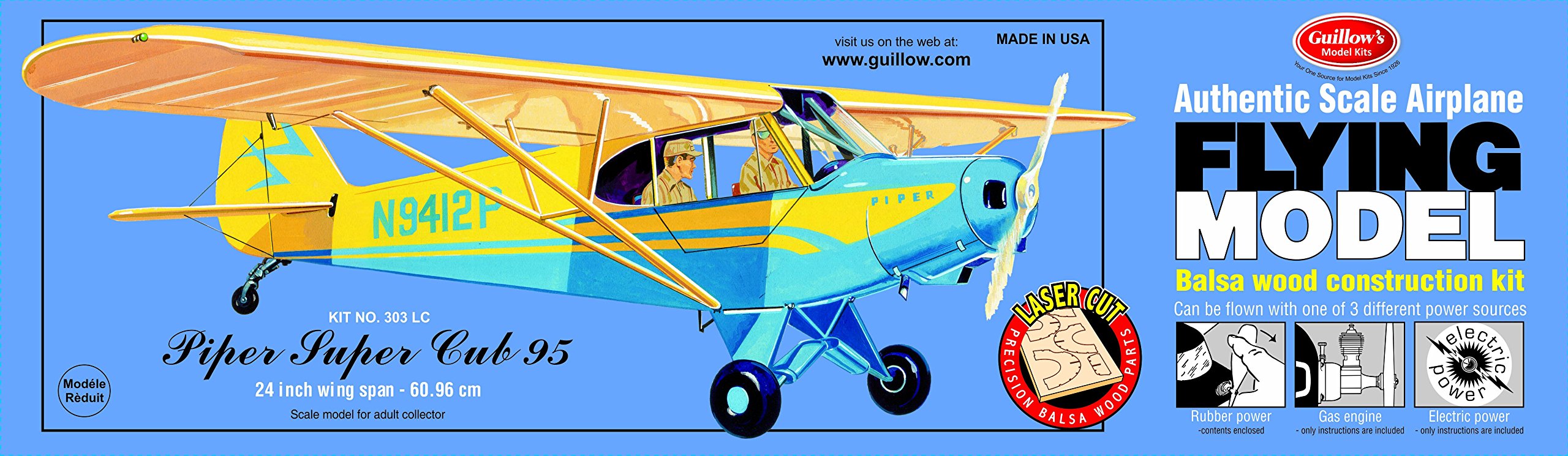Guillow's Piper Super Cub 95 - Laser Cut Wooden Airplane Model Kit (Blue) - DIY Scale Aircraft for Hobbyists & Collectors - Perfect for Home Display, Gifts & Aviation Enthusiasts
