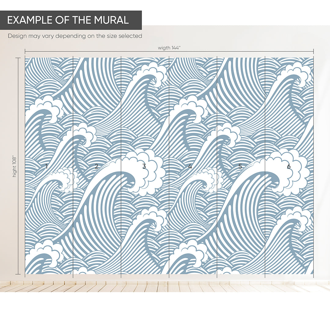 Blue Japanese Waves Wall Mural WM015 - Traditional Asian Ocean Art for Home & Office Decor | Perfect for Living Rooms, Bedrooms, and Commercial Spaces