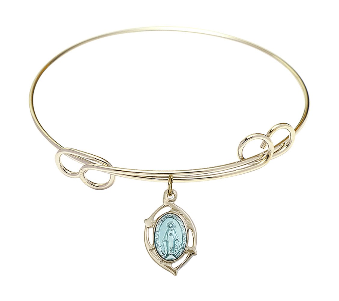 F A Dumont 7.5 Inch Round Double Loop Bangle Bracelet with Miraculous Leaf Charm - Elegant Jewelry for Women, Perfect for Parties, Weddings & Everyday Wear