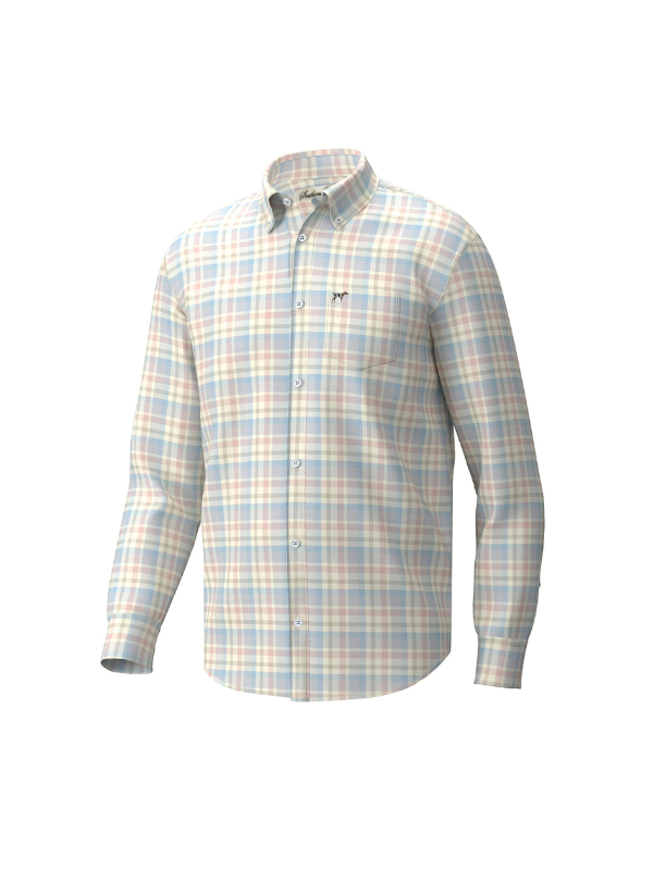 Hadley Luxe Long Sleeve Women's Shirt in Harvey Plaid Blue Sky & Burnt Sienna - Elegant Fall Fashion for Work & Casual Outings