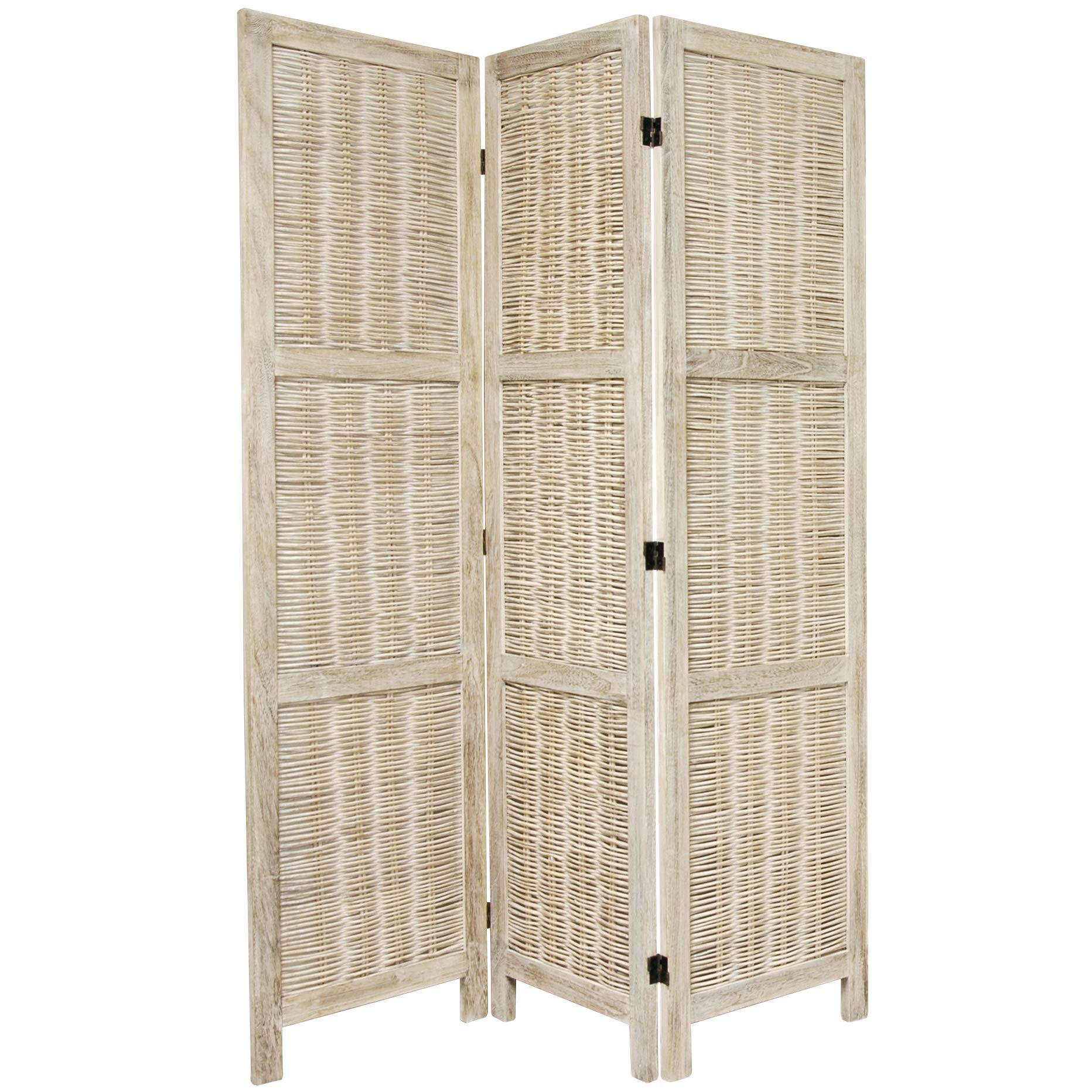 5.5 ft Tall Red Lantern Bamboo Matchstick Woven Room Divider - 3 Panel Folding Screen for Home Decor, Office Partition & Asian-Themed Spaces