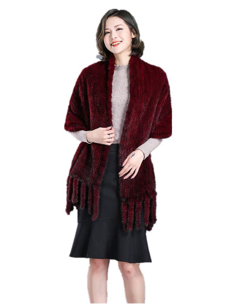 LVCOMEFF Women's Knitted Mink Fur Shawl Wrap - Soft Winter Scarf with Tassels & Pockets for Plus Size - Perfect for Cold Weather, Evening Outfits & Holiday Gifts