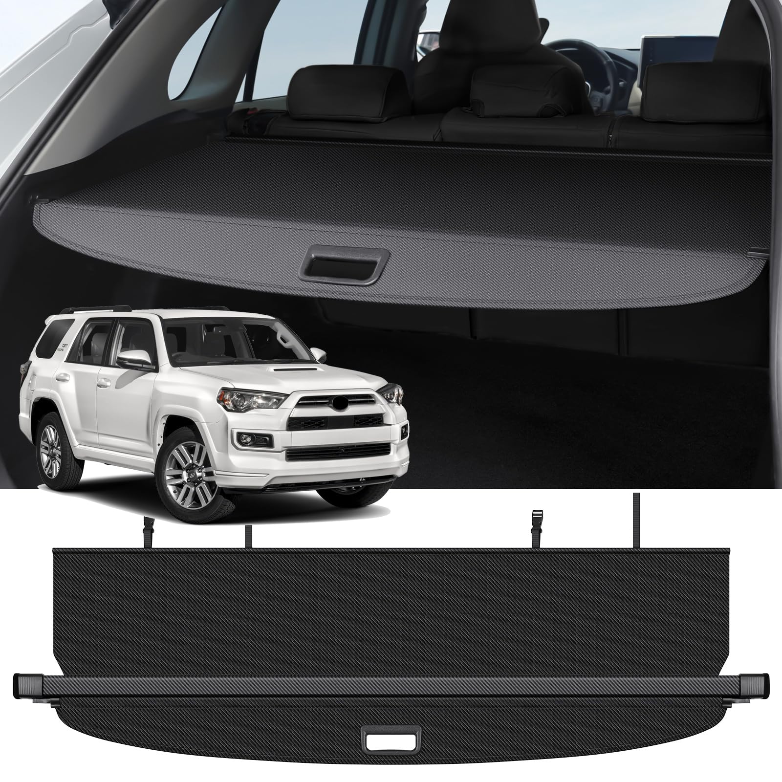 Carbon Fiber Retractable Trunk Cargo Cover for Toyota 4Runner 2010-2024 - Security Shield & Luggage Privacy Protection - Perfect for Road Trips, Camping, and Outdoor Adventures