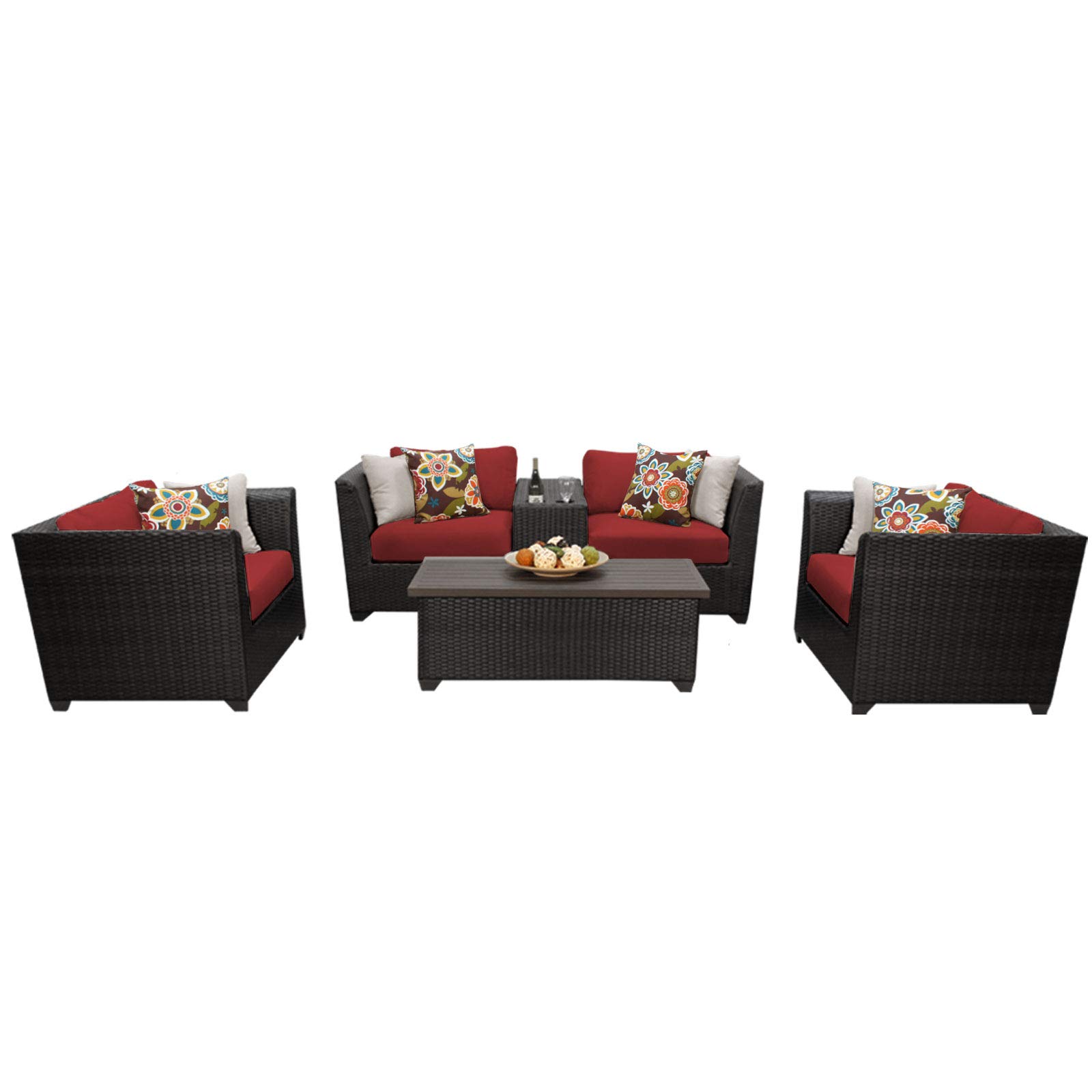 TK Classics 6-Piece Barbados Outdoor Wicker Patio Furniture Set in Terracotta - Perfect for Garden, Poolside & Backyard Relaxation
