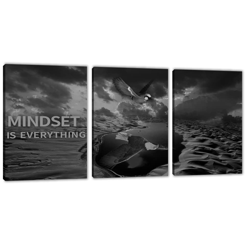 3-Panel Motivational Canvas Wall Art - Framed Success & Grind Hustle Inspirational Quotes Poster (60''W x 28''H) - Perfect for Home Office, Living Room & Workspace Decor