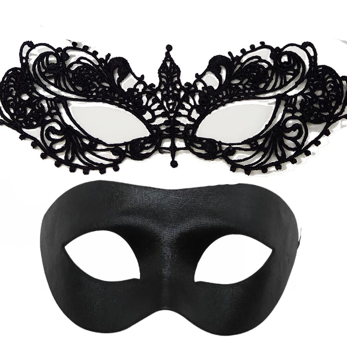 Couples Masquerade Masks for Halloween & Christmas - 2 Pack Black