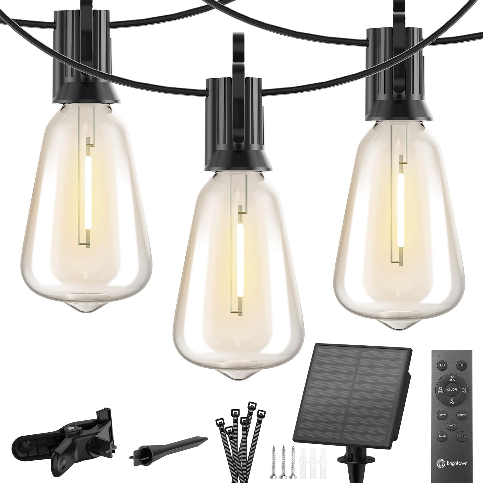 Brightown 38FT Solar String Lights Outdoor with Remote - 16 LED Shatterproof Bulbs, 3 Light Modes, Waterproof Hanging Solar Lights for Backyard, Garden, Patio, Party & Wedding Decorations | Perfect for Outdoor Gatherings, Evening Ambiance, and Holiday Celebrations