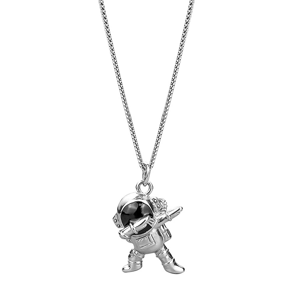 Stainless Steel Astronaut Necklace for Men & Women - Cool Spaceman Pendant Jewelry for Teens, Sons & Daughters - Perfect Gift for Astronaut Fans & Hip Hop Lovers (Silver) | Great for Casual Wear, Parties & Space-Themed Events