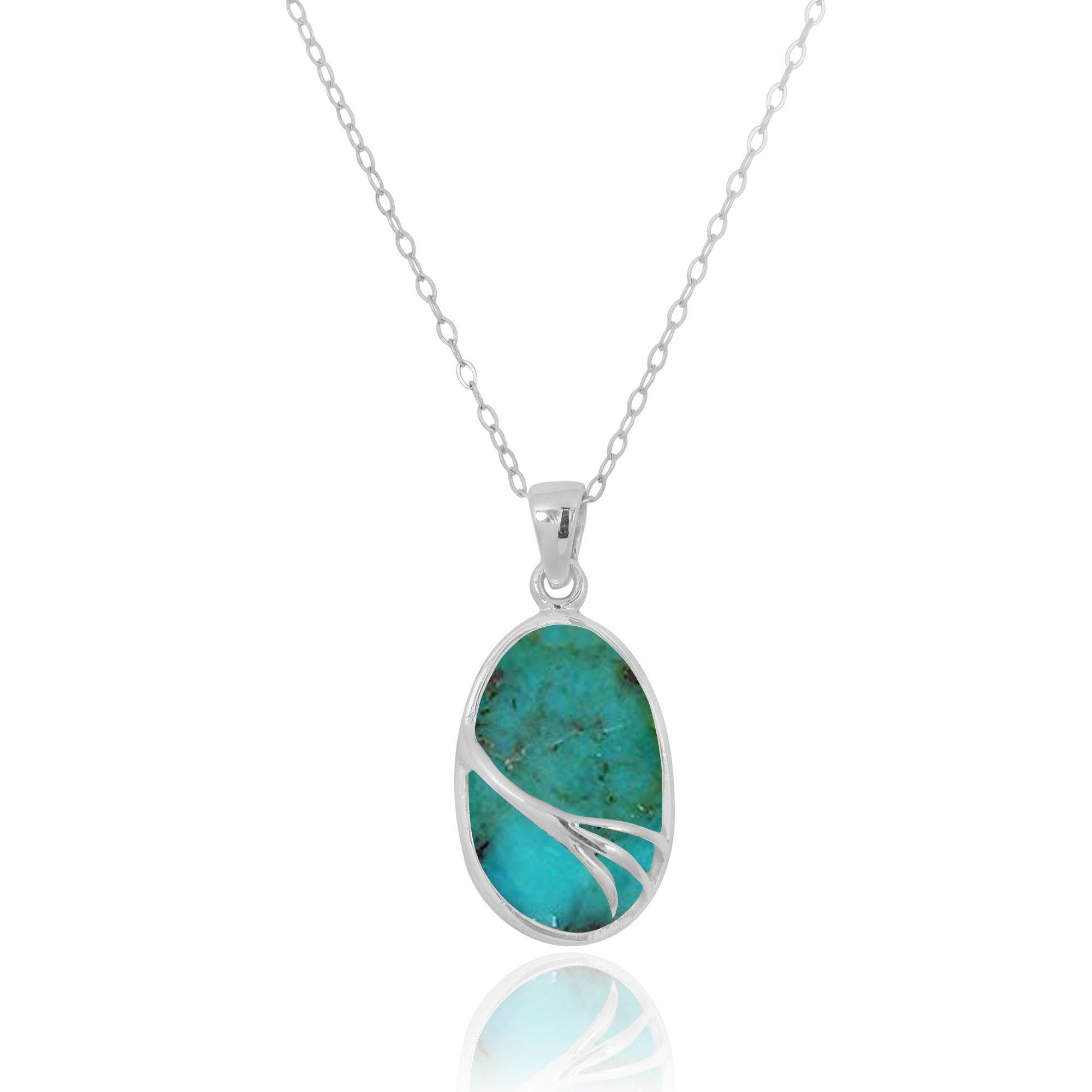 Natural Compressed Turquoise Oxidized Silver Pendant Necklace for Women - Handmade Boho Jewelry Gift for Birthday, Anniversary & Everyday Wear