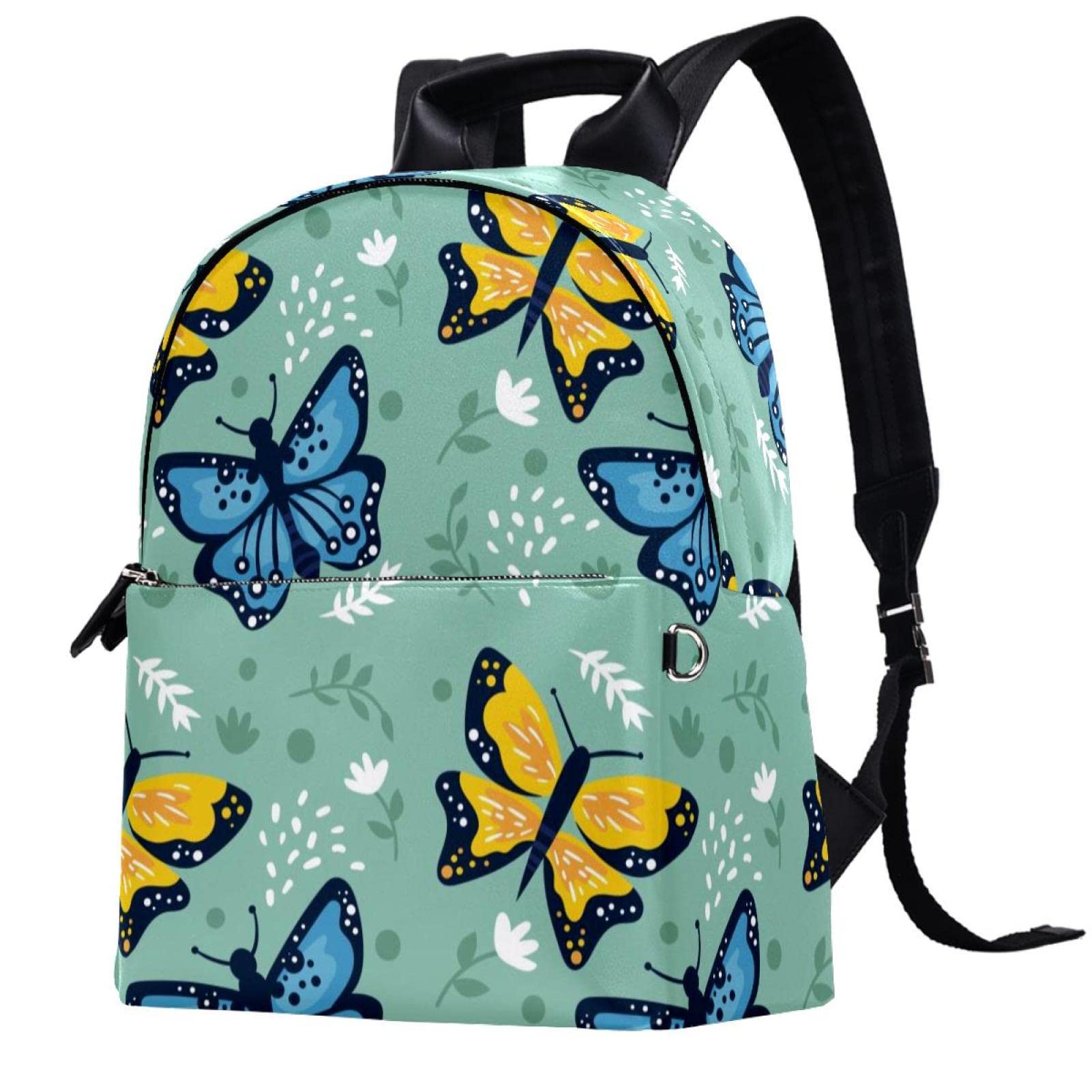 Yellow & Blue Butterflies Leather Backpack for Women - Stylish Casual Purse for School, College, Travel & Everyday Use | Durable Bookbag with Unique Butterfly Design