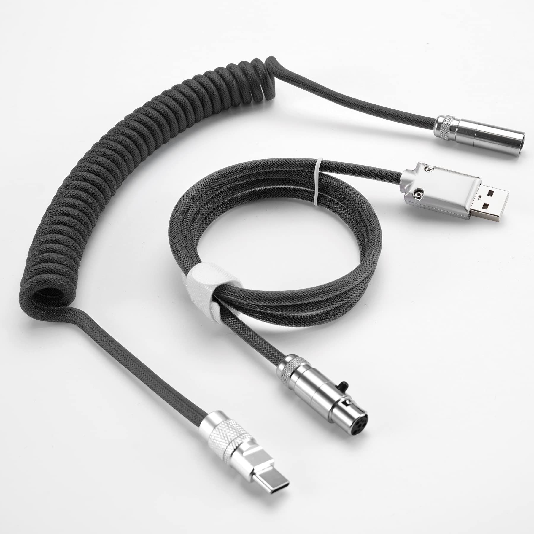 Custom Coiled USB C Cable for Gaming Keyboards - Braided & PET Mesh with Metal Aviator Connector - Perfect for PC Setup