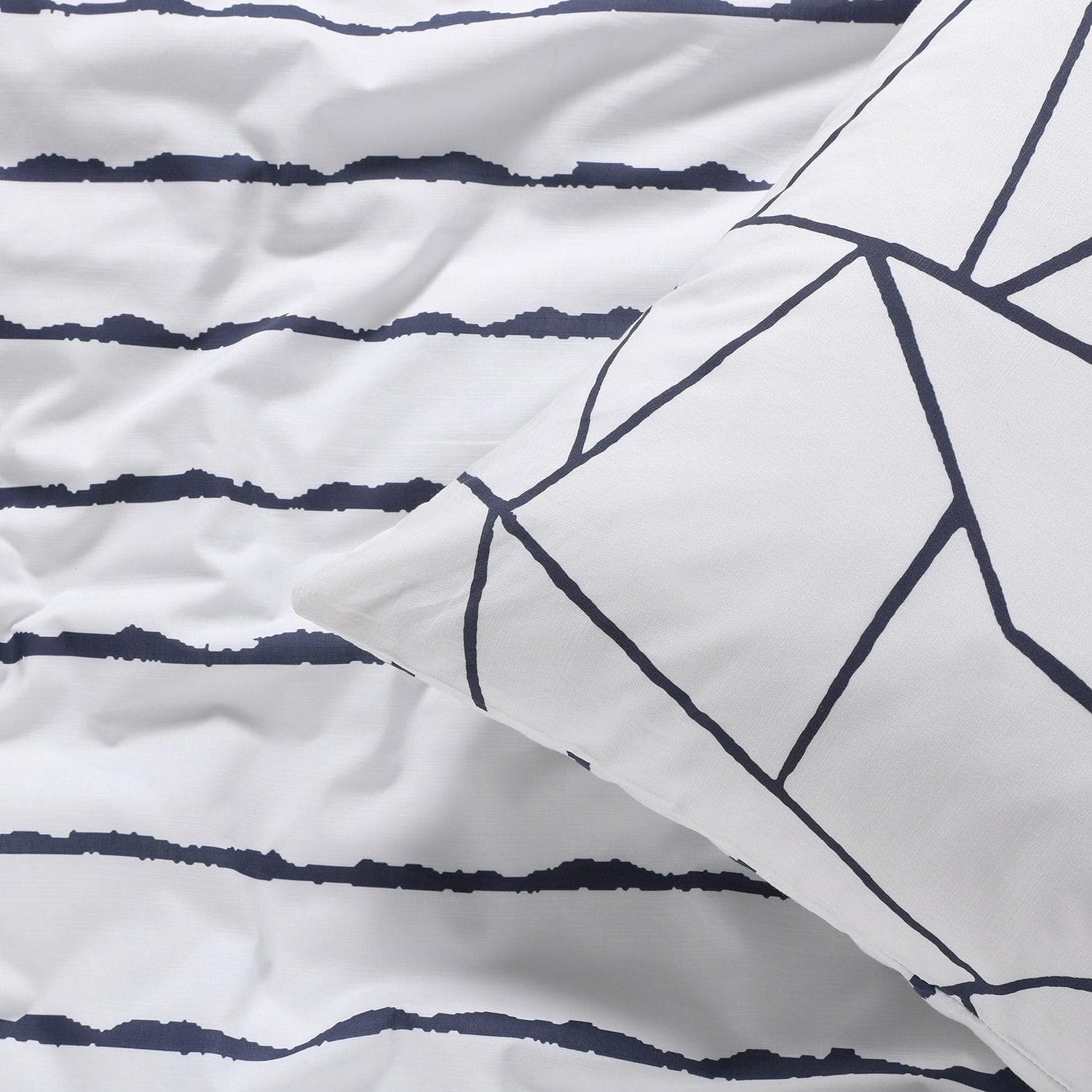 Blue Cotton Percale Printed Reversible Duvet Cover Set - Soft Ribbon Design for Bedroom Decor | Perfect for Master Bedroom, Guest Room & Dorm