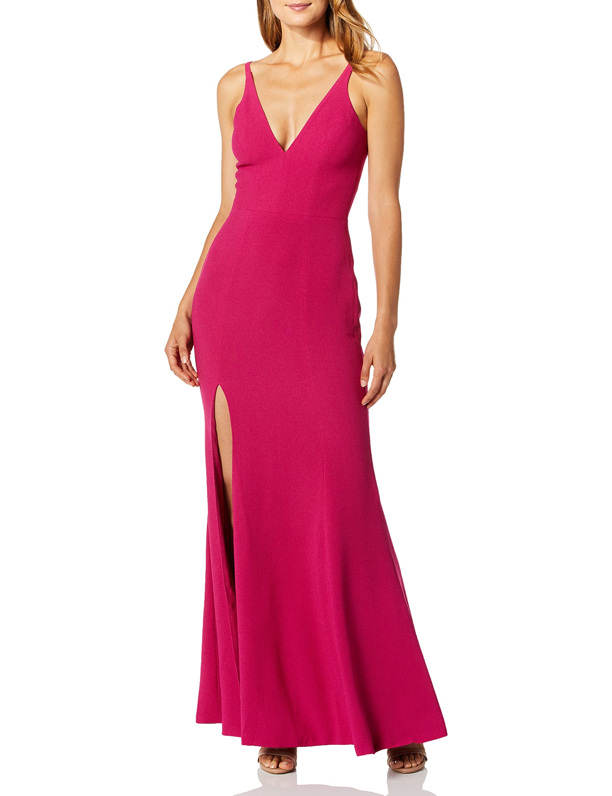 Dress the Population Women's Iris Spaghetti Strap Plunging Long Dress - Elegant Evening Gown for Weddings, Parties & Special Occasions