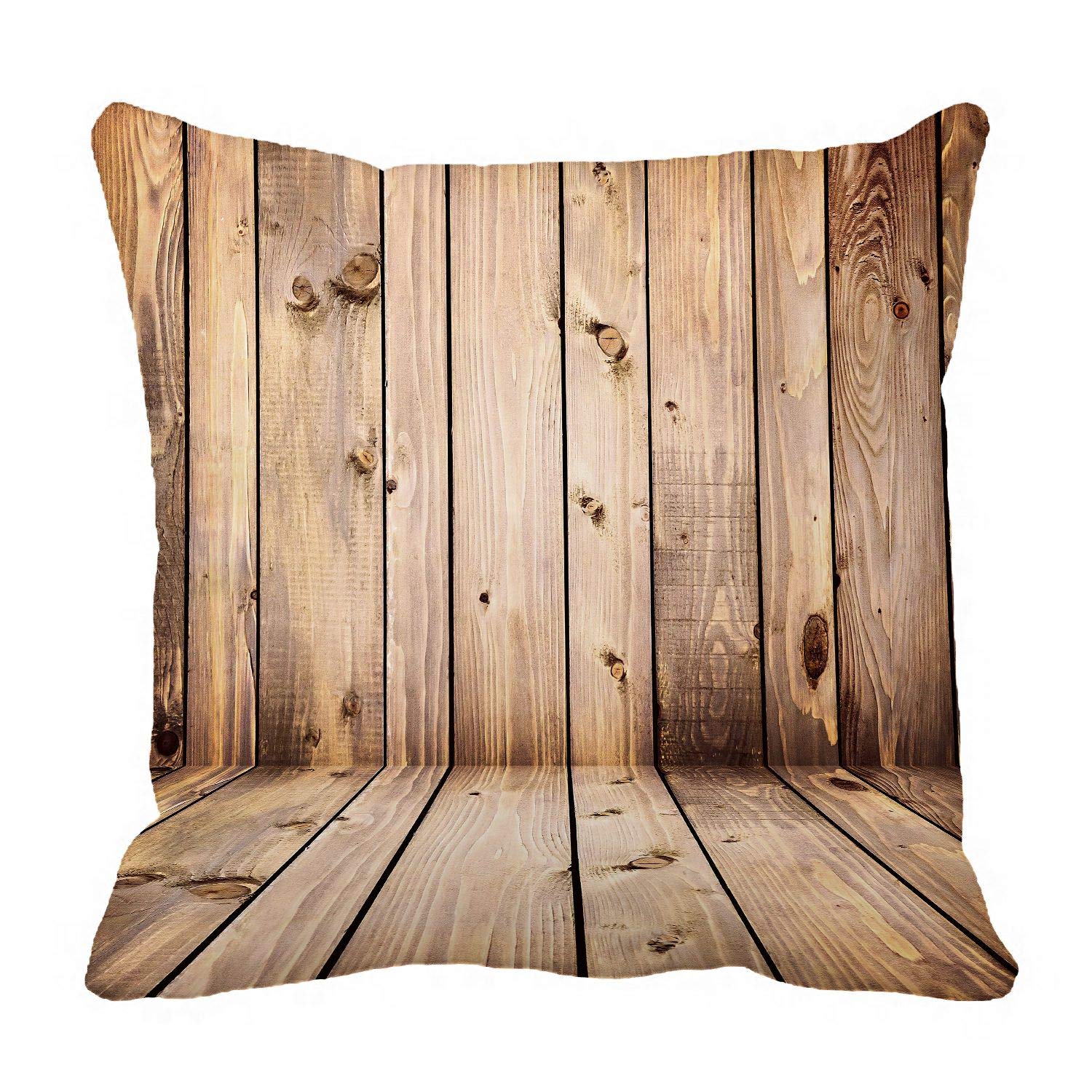 Brown Wooden Planks Pillow Cover - 16x16 Inch Decorative Throw Pillow Case for Couch, Bed & Sofa - Reversible Two-Sided Design with Pillow Protector - Perfect for Living Room, Bedroom & Home Decor