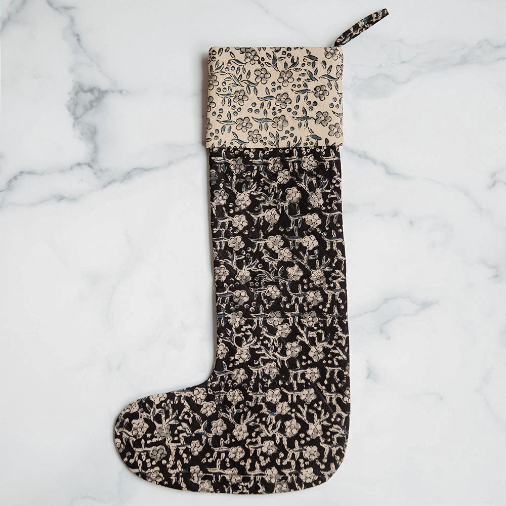 Unique Handmade Block Printed Christmas Stocking No. 0591 - Perfect for Holiday Decorations & Festive Gift Giving