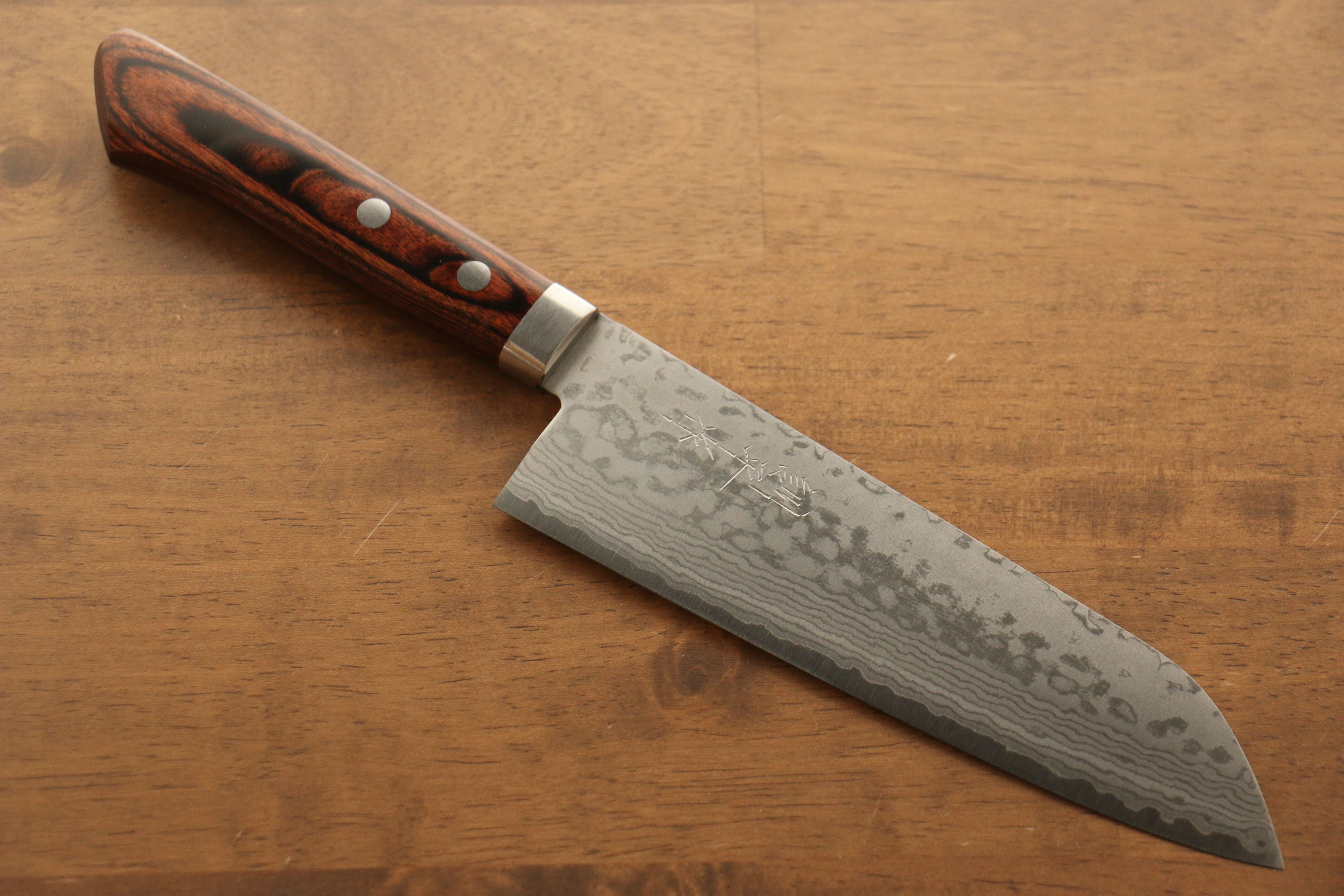 Premium Kunihira Sairyu VG10 Damascus Steel Santoku Knife 170mm with Mahogany Handle - Japanese Kitchen Knife for Professional Chefs & Home Cooking, Perfect for Slicing, Dicing & Chopping Vegetables, Meat & Fish