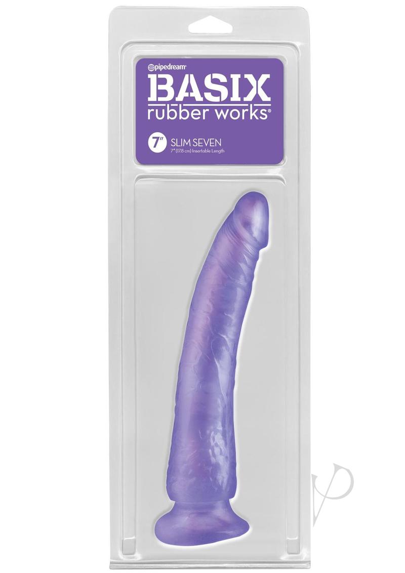 Basix Dong Slim 7 Inch Purple Realistic Dildo with Strong Suction Cup - Perfect for Solo Play, Couples Fun & Shower Use