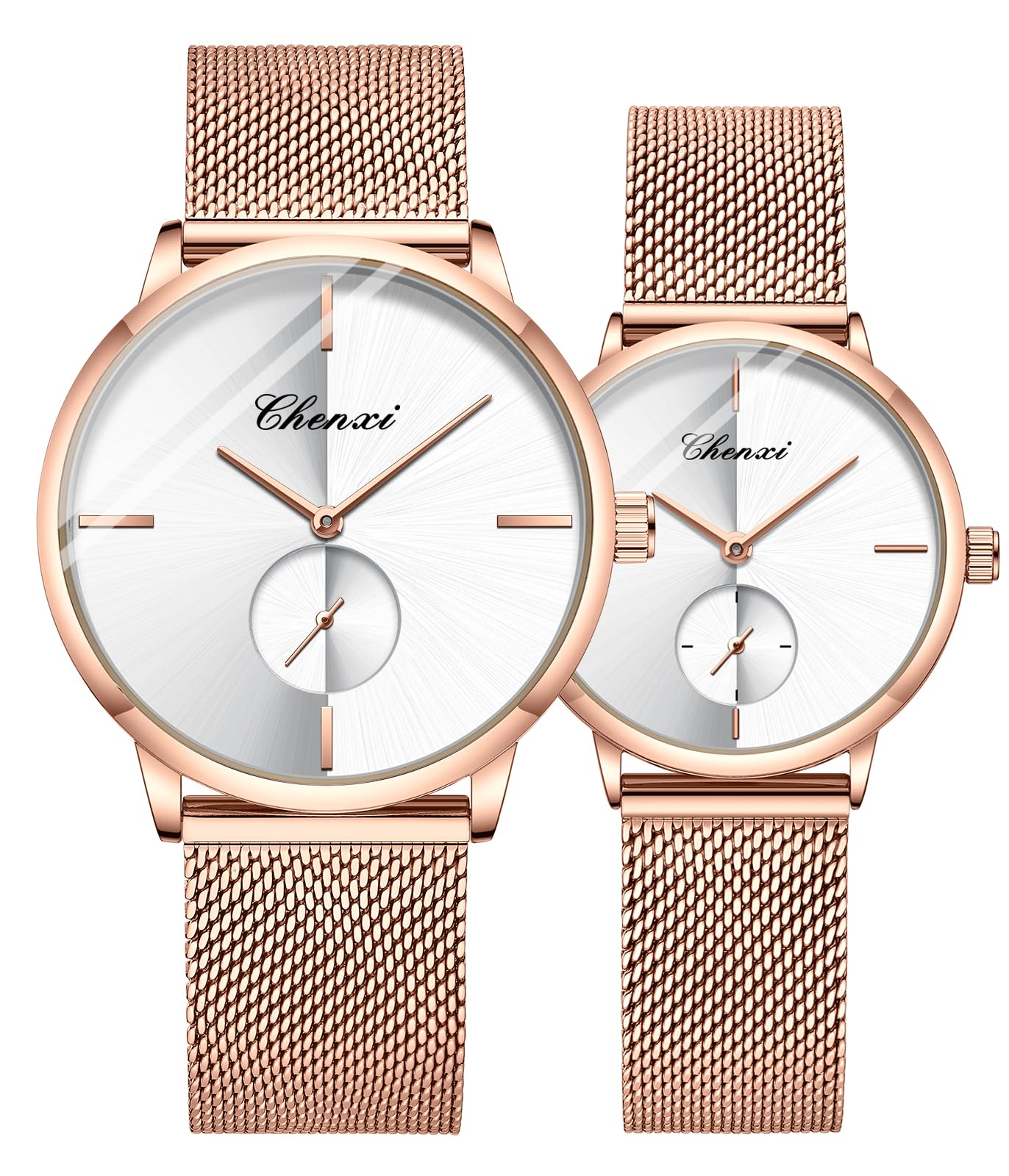 Stylish Couple Watches for Men & Women - Matching Quartz Analog Watches with Stainless Steel Mesh Band - Perfect for Anniversaries, Weddings & Everyday Fashion Accessories