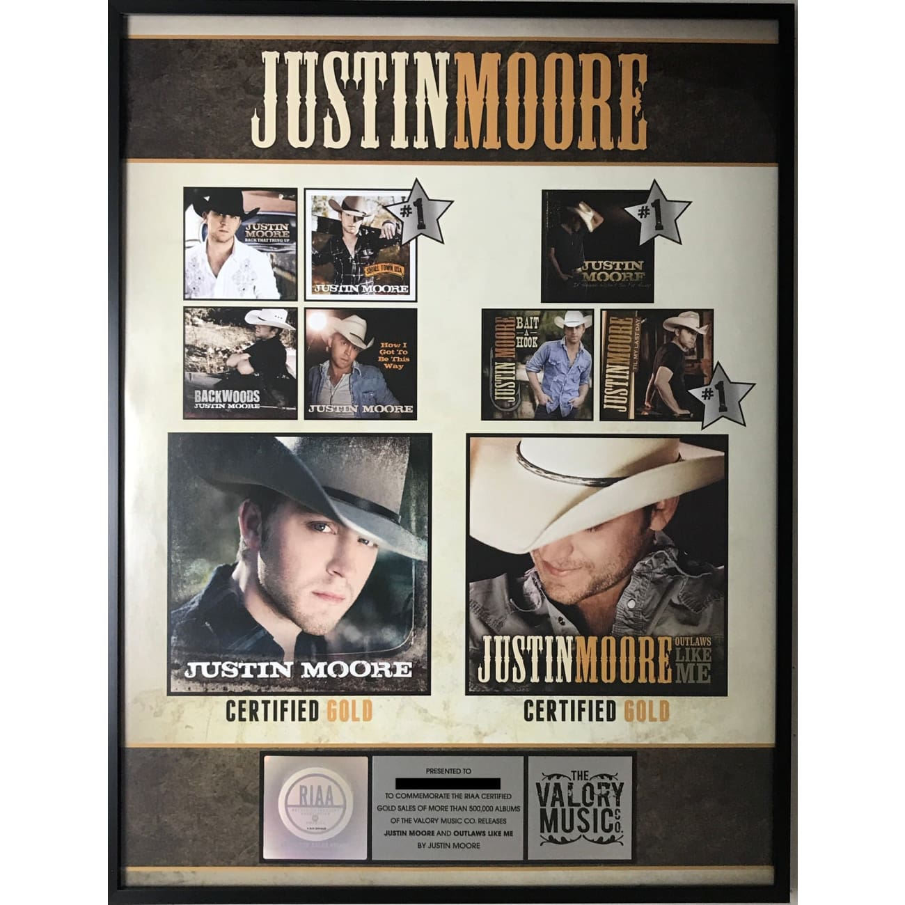 Justin Moore RIAA Certified Gold & Platinum Albums - Outlaws Like Me & Debut Album - Perfect for Country Music Fans & Collectors