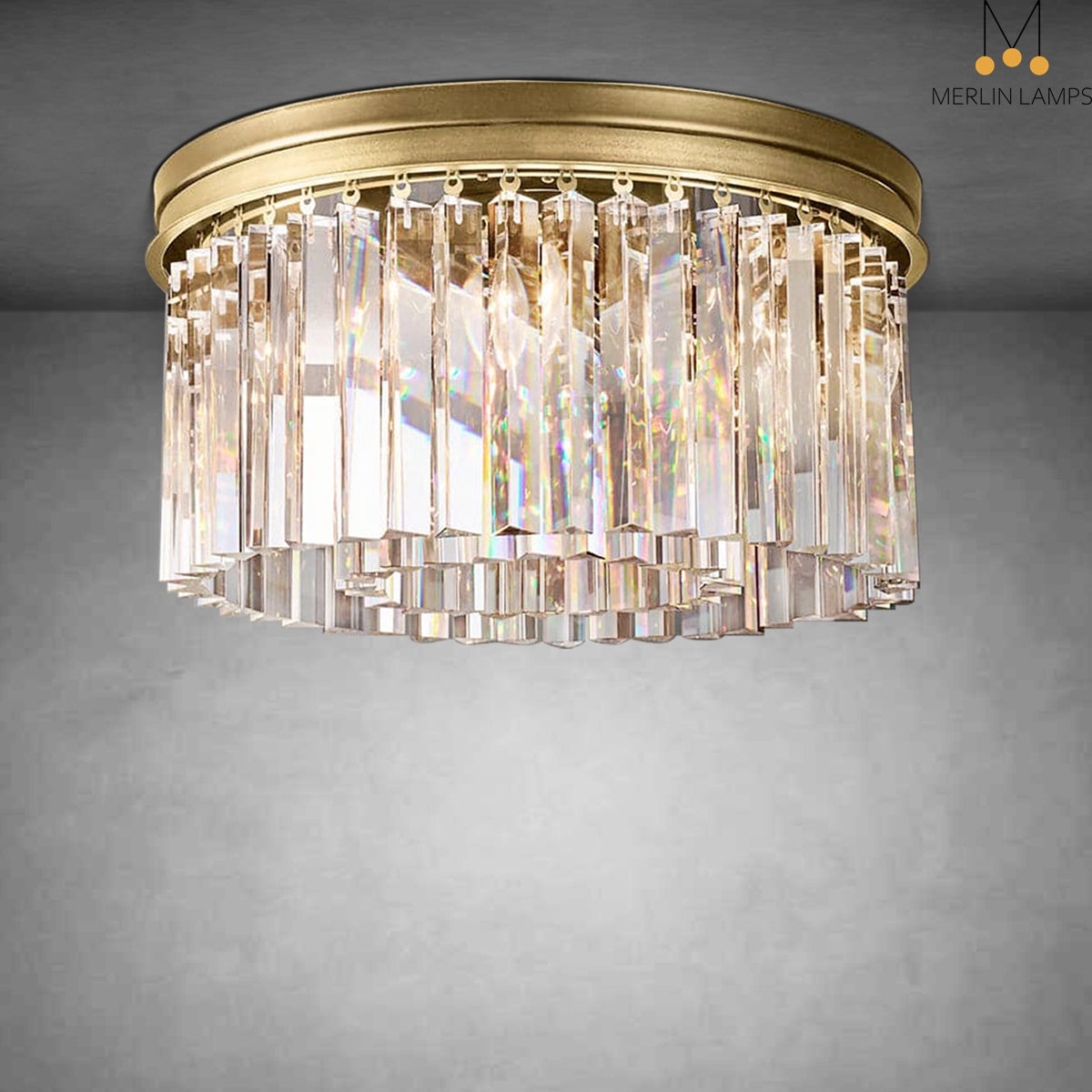 Odiana Crystal Round Flushmount Ceiling Light - 19 Inch Modern Chandelier for Dining Room, Bedroom, Living Room & Kitchen Lighting - Elegant Glass Pendant Fixture with LED Bulbs