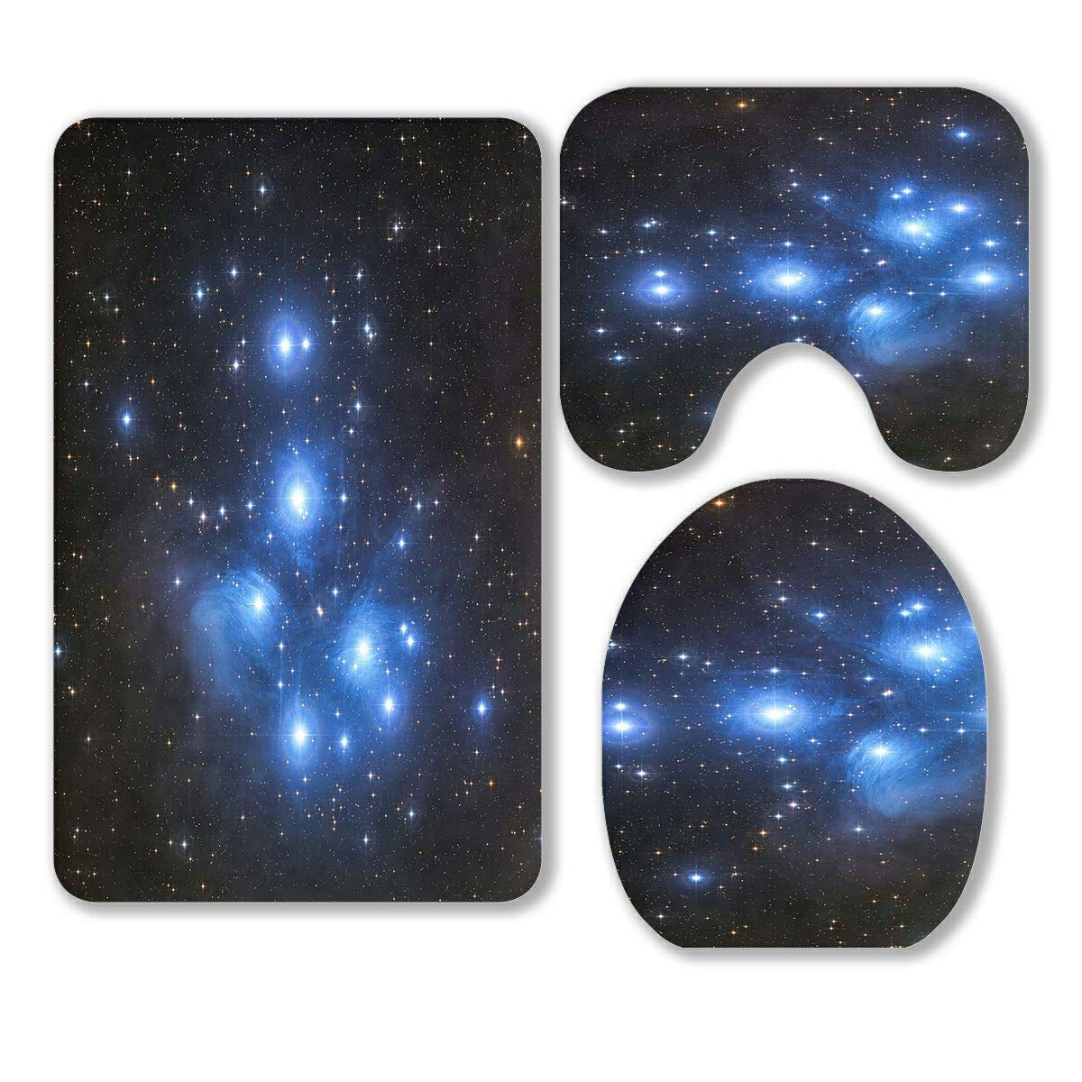 ABPHQTO 3-Piece Star Cluster Constellation Taurus Bathroom Rug Set - Non-Slip Contour Mat & Toilet Lid Cover - Soft Absorbent Microfiber for Bath, Shower & Powder Room Decor