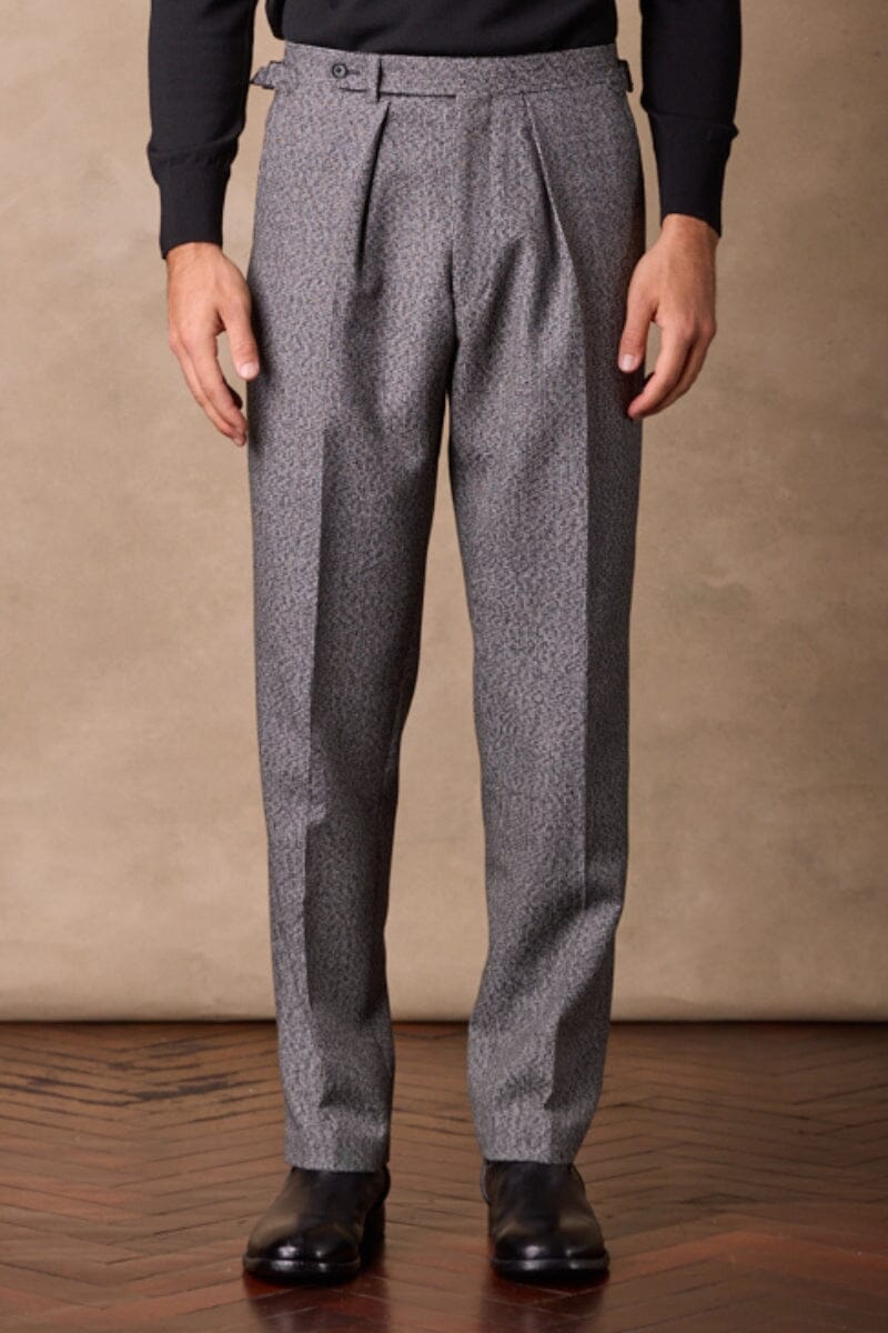 High Waisted Como Trouser with Inverted Pleats - Black & White Textured Wool Pants for Women | Office Wear, Business Casual & Formal Occasions