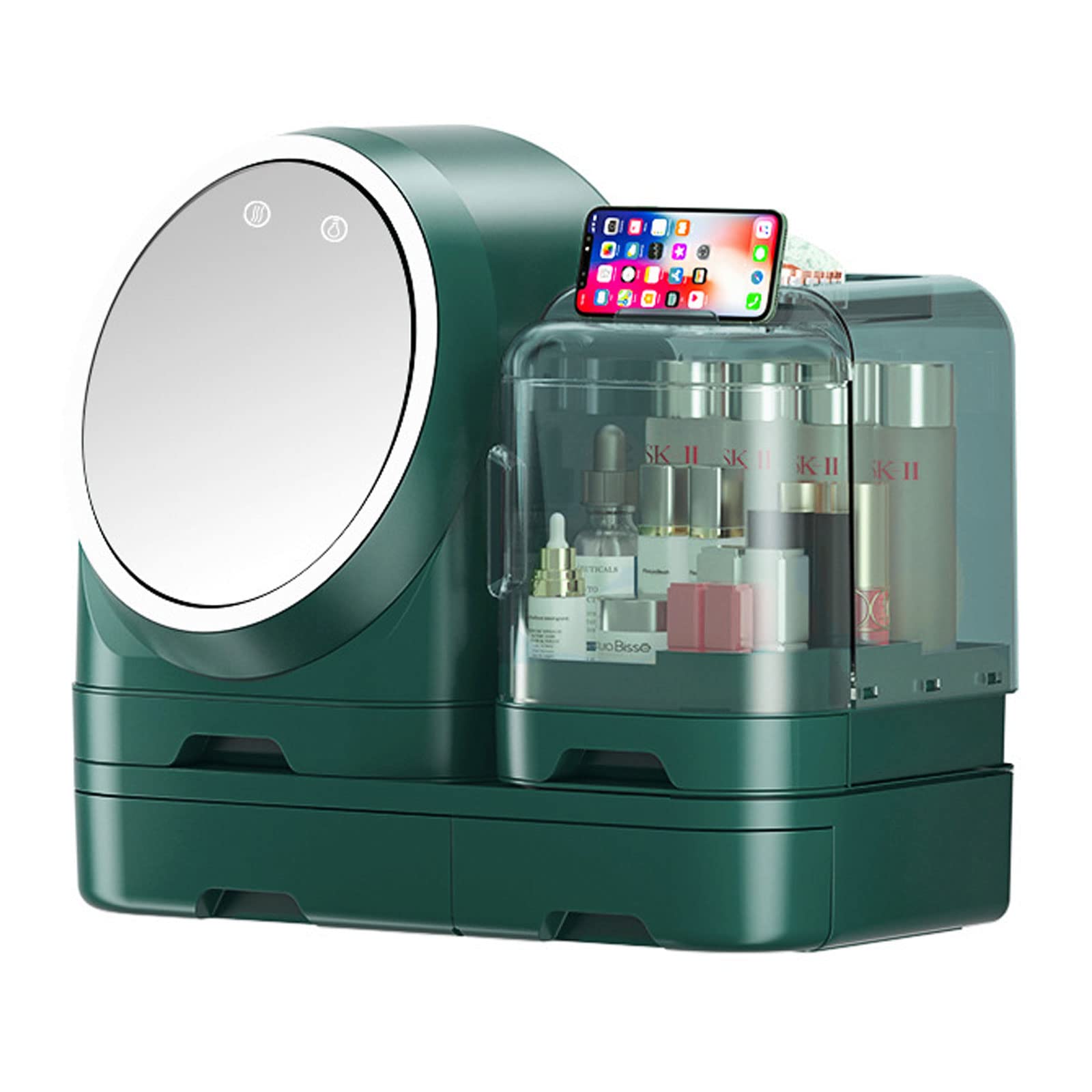SilkyNice Makeup Organizer Box with Mirror & LED Lights - Portable Cosmetic Storage Case for Makeup Brushes, Lipsticks, Eyeshadow & Accessories - Perfect for Travel, Vanity & Salon Use