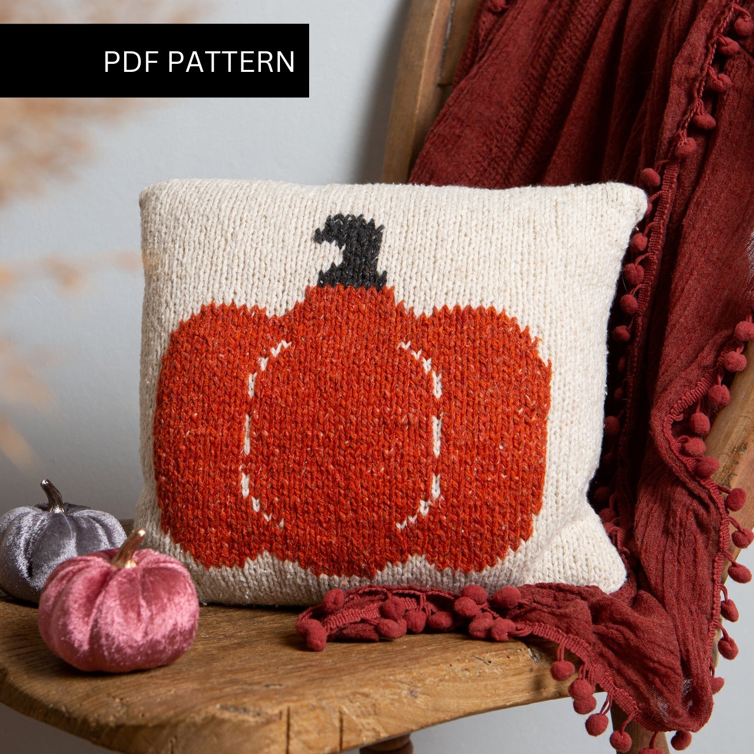 Knitting PDF Pattern for Pumpkin Cushion - DIY Fall Home Decor, Autumn Pillow Cover, Seasonal Crochet Project for Cozy Living Room Decor