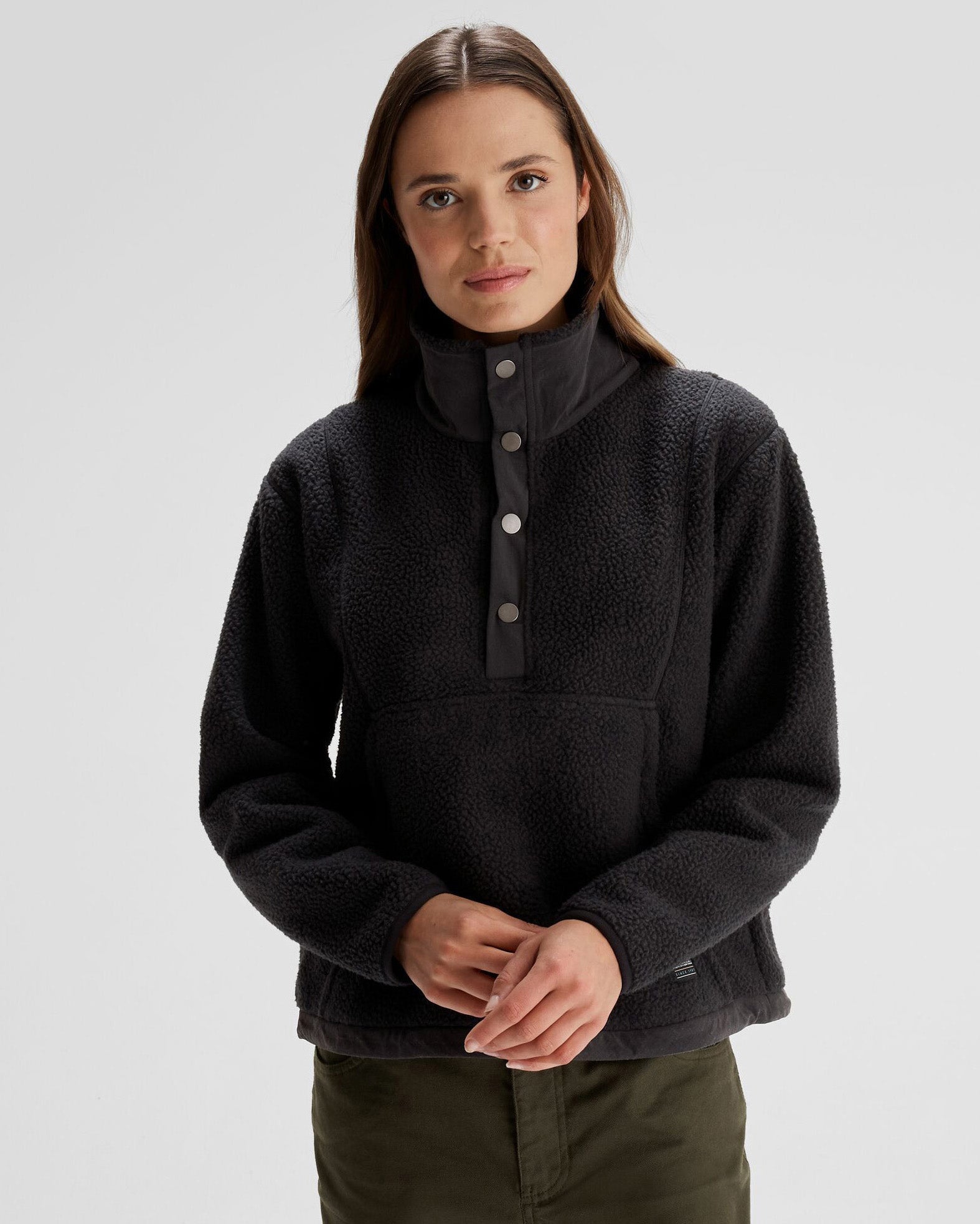 Women's Cozy High Pile Fleece Pullover Sweatshirt - Soft Winter Warm Hoodie for Casual Wear & Outdoor Activities - Black