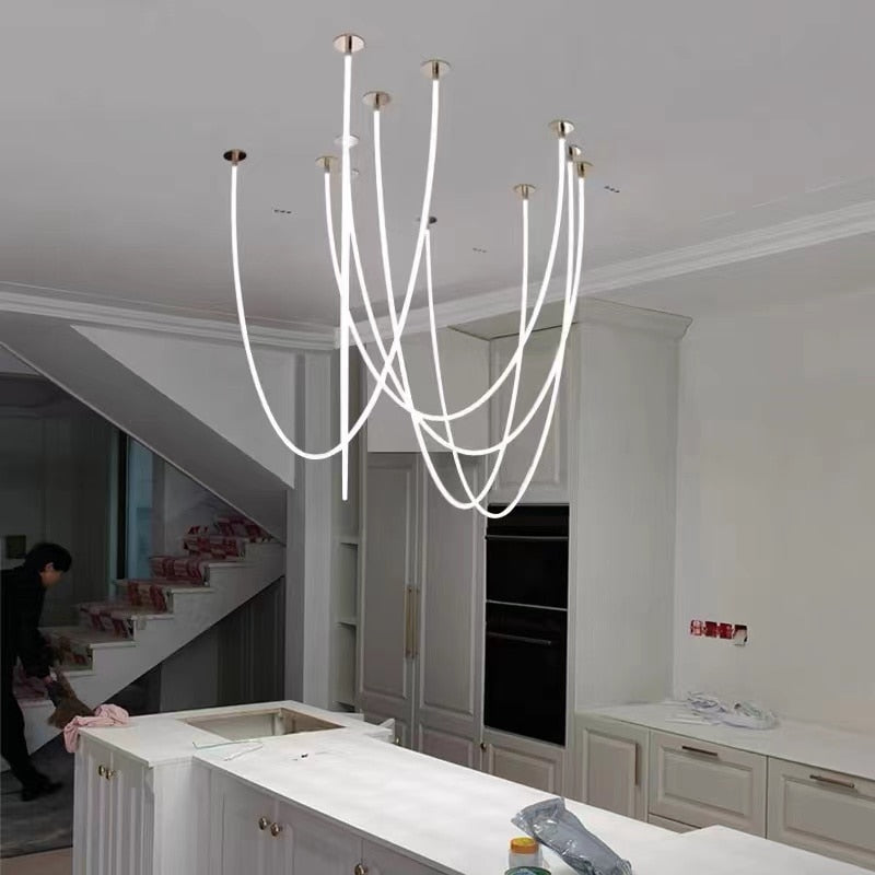 Nordic Minimalist Line Pendant Light - Modern Geometric Art Chandelier for Living Room, Kitchen, Hotel Lobby, Villa & Loft - Perfect for Dining Areas, Bedroom Lighting & Contemporary Interior Design