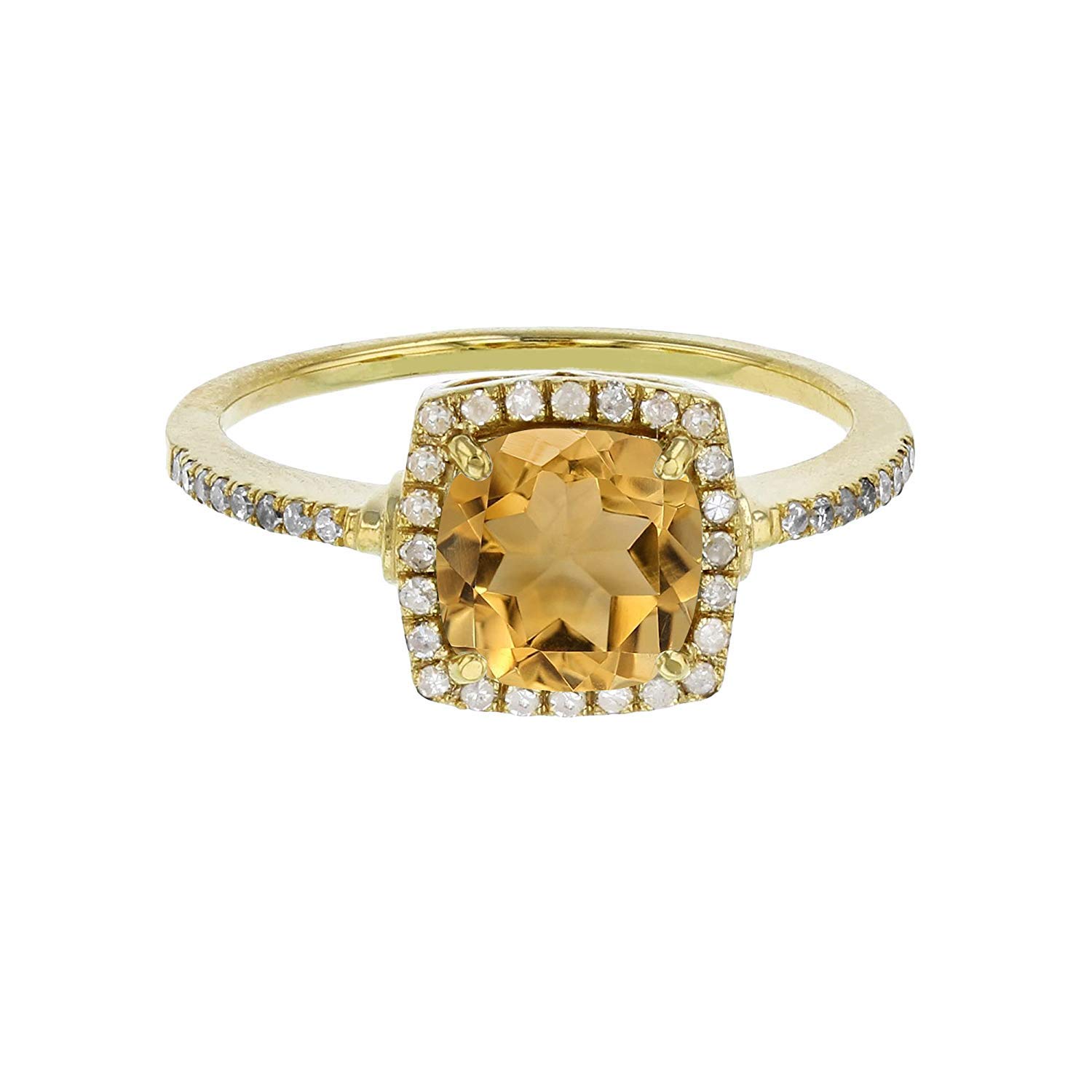 Sterling Silver 7mm Cushion Cut Yellow Gemstone & White Sapphire Halo Ring for Women - Perfect for Engagement, Anniversary & Special Occasion Jewelry Gift