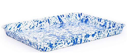 Crow Canyon Enamelware Jelly Roll Pan - 13x9 Inch Rectangular Baking Tray with Blue Marble Design | Perfect for Baking, Roasting & Serving | Ideal for Cookies, Sheet Cakes & Party Snacks