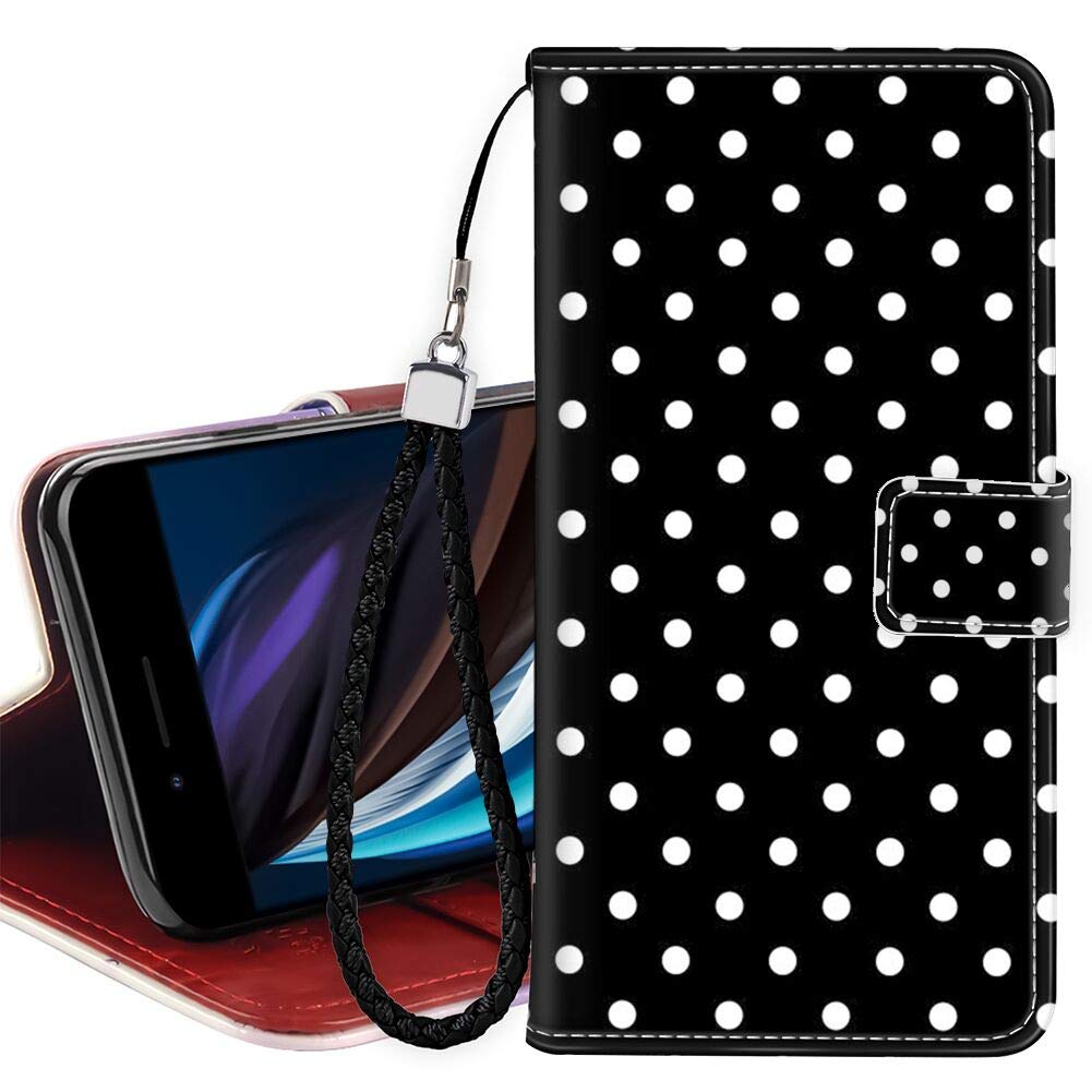 Polka Dot Leather Wallet Case for iPhone SE (2020) / iPhone 8 / iPhone 7 (4.7 Inch) - Slim Protective Phone Cover with Card Slots - Perfect for Everyday Use & Travel