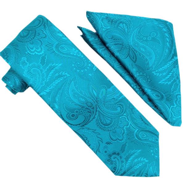 Elegant Teal Paisley Tie and Pocket Square Set for Men - Perfect for Weddings, Prom & Formal Events