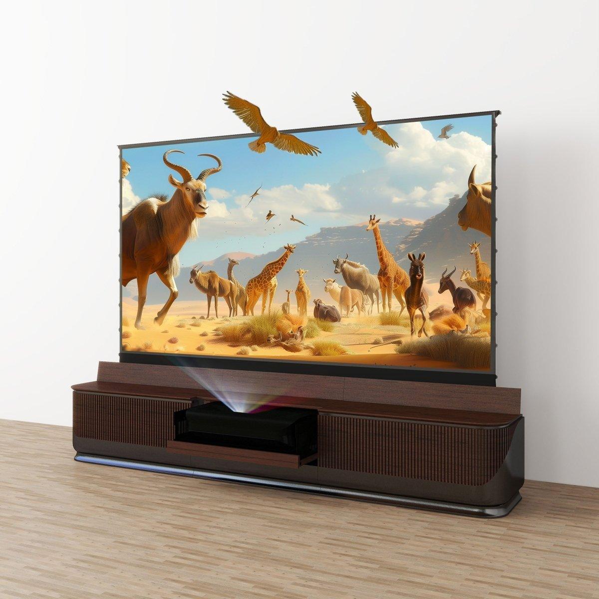 2024 New VIVIDSTORM Fully Concealed Premium Motorized Laser TV Cabinet DUNE Limited Edition - Home Theater System for Living Room & Media Room Setup