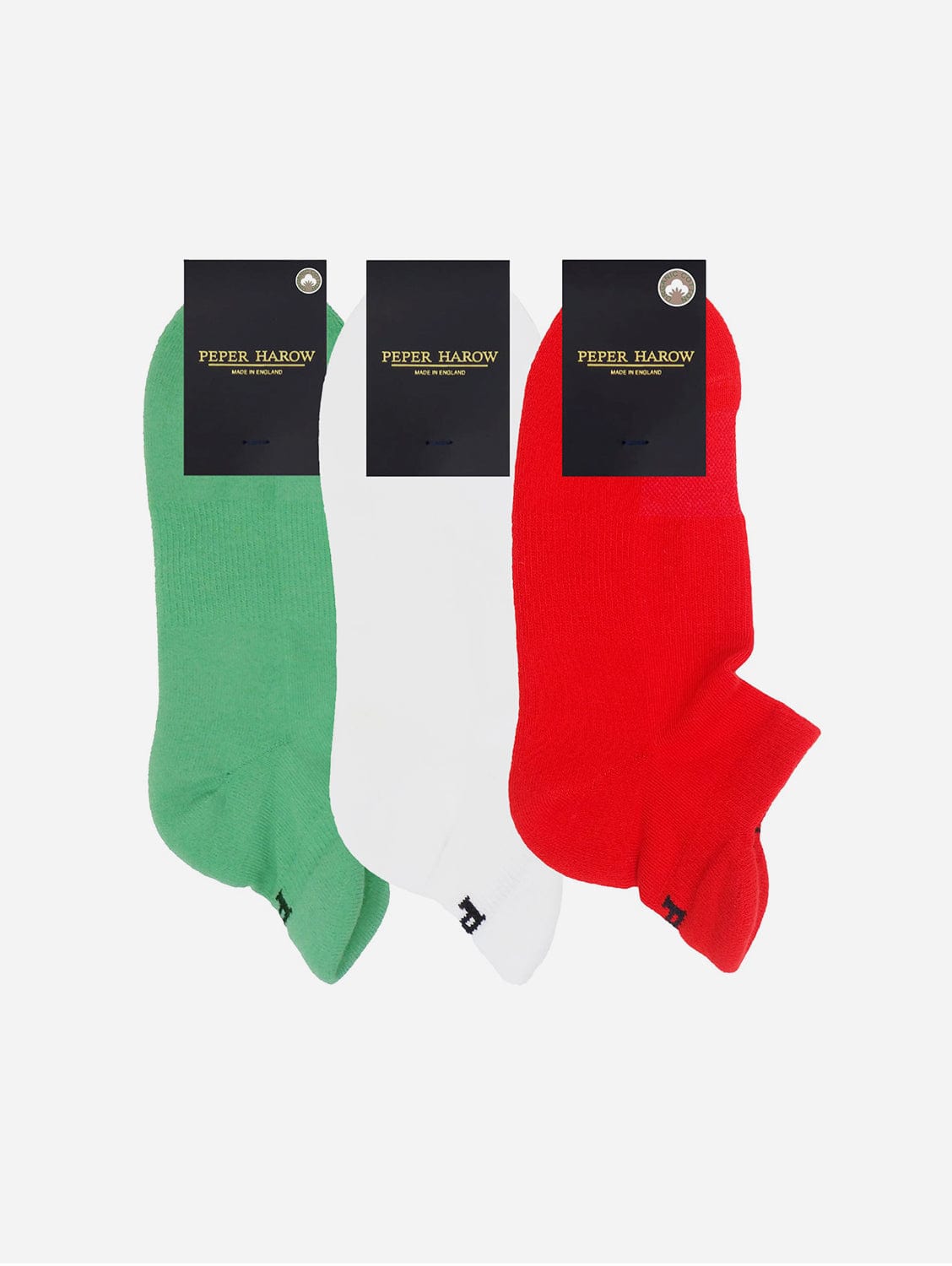 Men's Organic Cotton Sport Trainer Socks 3-Pack - Green, Red & White | Breathable Athletic Socks for Running, Gym & Casual Wear