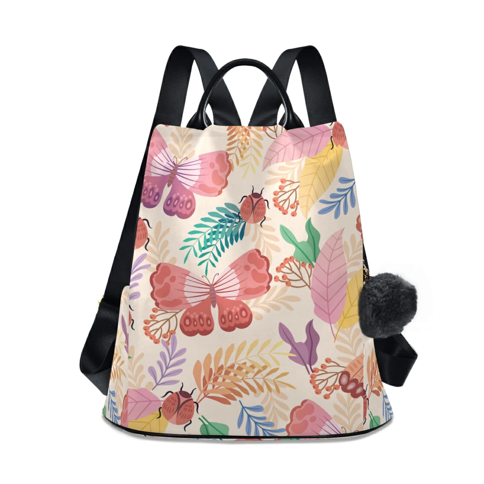 Stylish Pink Floral Insect Print Women's Backpack - Large Fashionable Travel Rucksack for Women & Girls | Perfect for School, Work, Hiking & Daily Use