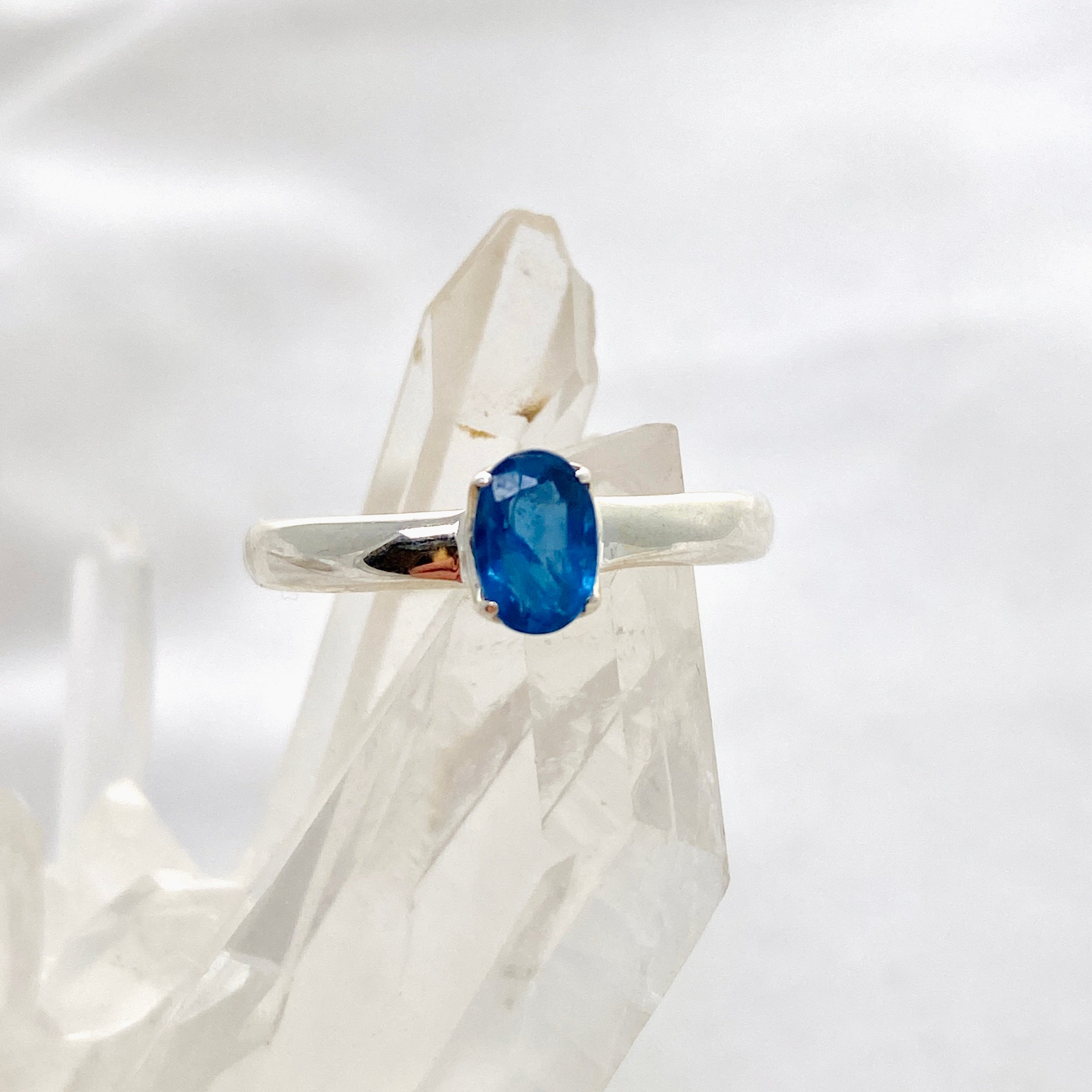Blue Kyanite Oval Faceted Ring Size 7 - Natural Gemstone Jewelry for Women - Perfect for Everyday Wear, Meditation & Spiritual Healing