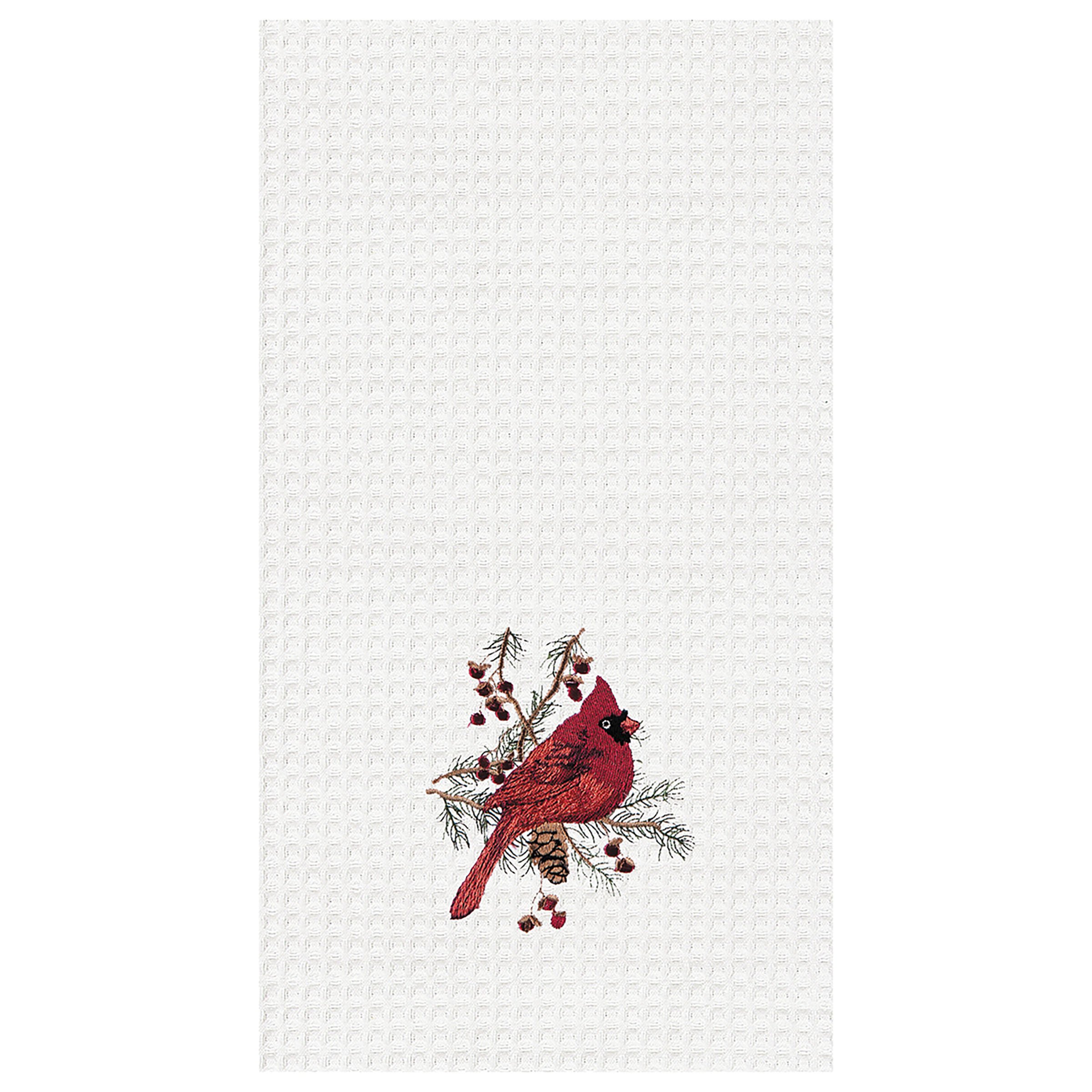 C&F Home Cardinal Cotton Christmas Embroidered Waffle Weave Kitchen Towel Set - 18