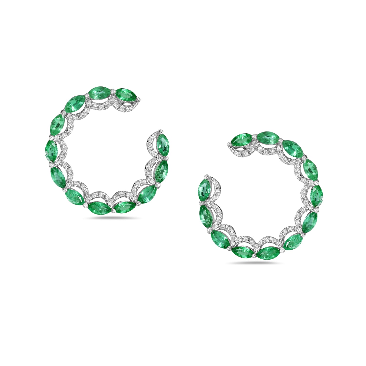 Exquisite Marquise Cut Emerald Pave Diamond Stud Earrings in 18K White Gold | Elegant Jewelry for Women | Perfect for Weddings, Parties & Special Occasions