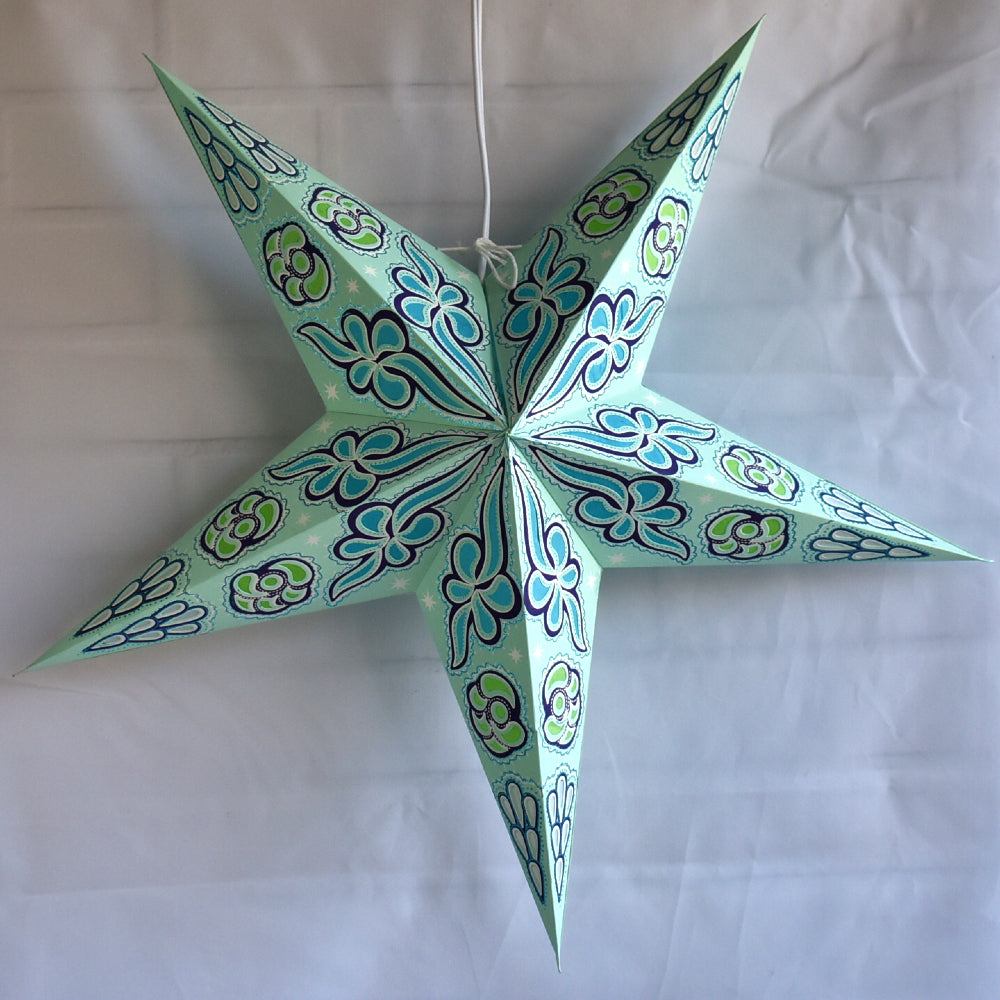 24 Pack Pale Green & Sky Blue Cloud Glitter Paper Star Lanterns - Hanging Party Decorations for Baby Shower, Wedding, Birthday & Home Decoration
