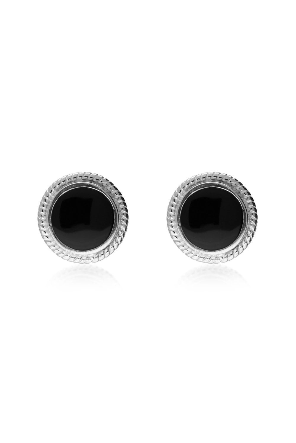 Sterling Silver Whitby Jet Rope Edge Round Stud Earrings for Women - Large Statement Jewelry for Parties, Weddings & Evening Events