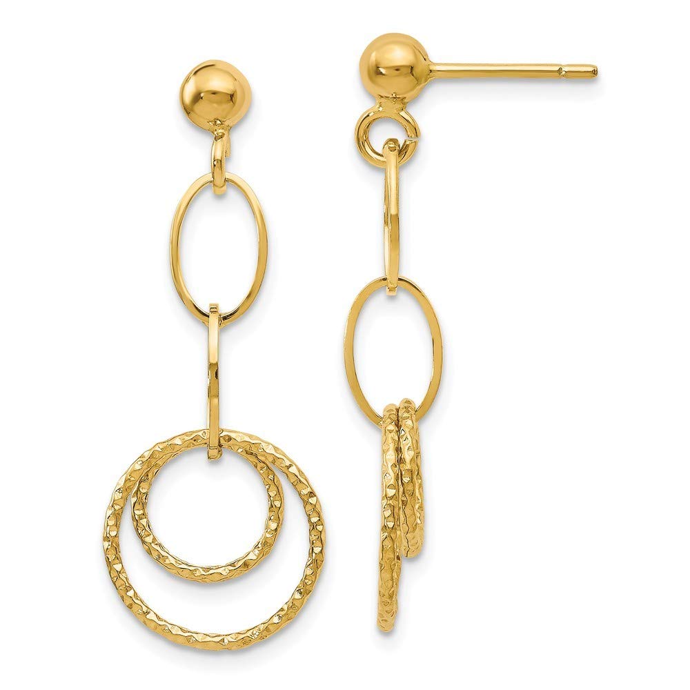 14K Yellow Gold Polished Textured Drop Dangle Earrings for Women - 30x13mm Elegant Long Post Earrings - Perfect Jewelry Gift for Weddings, Parties & Special Occasions