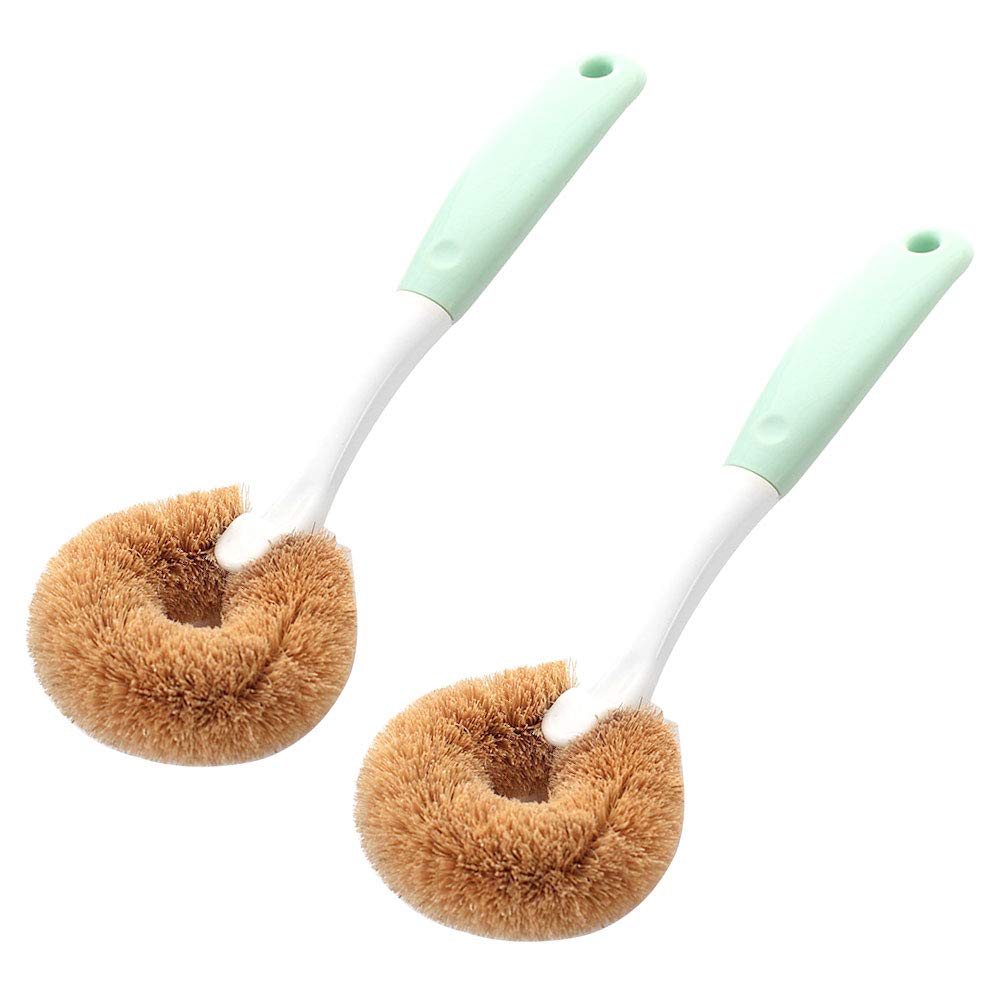 Eco-Friendly Coconut Coir Dish Scrub Brush Set of 2 - Natural Kitchen Cleaning Brush for Pots, Pans & Utensils - Perfect for Sustainable Home & Dishwashing