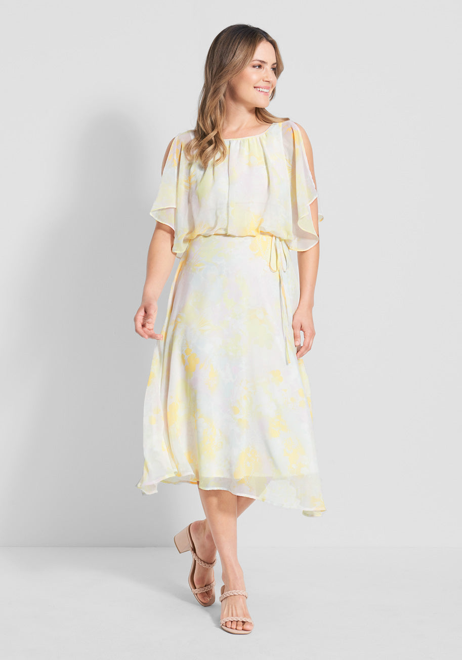 Flutter of Flattery Midi Dress - Elegant Floral Print Party Dress for Women, Perfect for Weddings, Cocktail Parties & Date Nights