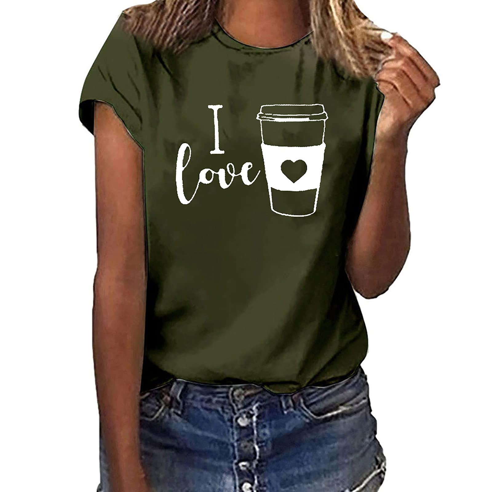 Plus Size Women's Sexy Love-Cup Print Short Sleeve T-Shirt - Summer Casual Blouse & Cute Tee Top for Beach, Date Night & Vacation Outfits